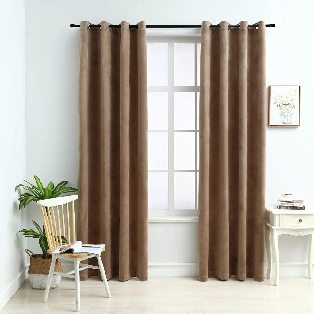 Blackout Curtains with Rings - 2 Panels Set, 54x84 Inch Velvet Room Darkening Curtains for Bedroom, Light Blocking Thermal Insulated Drapes in Beige | Perfect for Home Theater, Nursery & Shift Workers