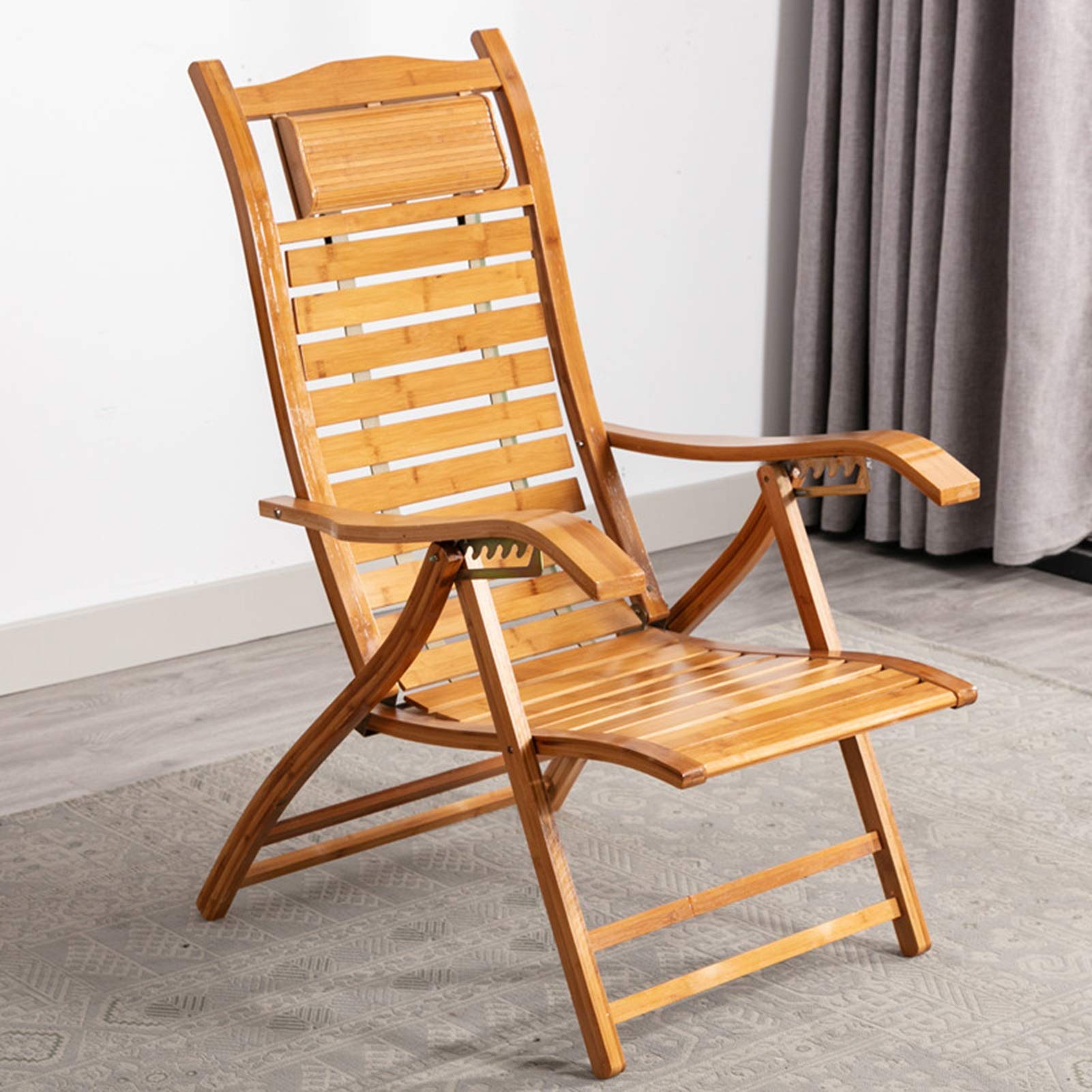 Adjustable Wooden Folding Recliner Chair - 5-Position Backrest with Headrest, Outdoor Sun Lounger for Garden, Balcony & Patio | Perfect for Relaxing, Sunbathing & Napping