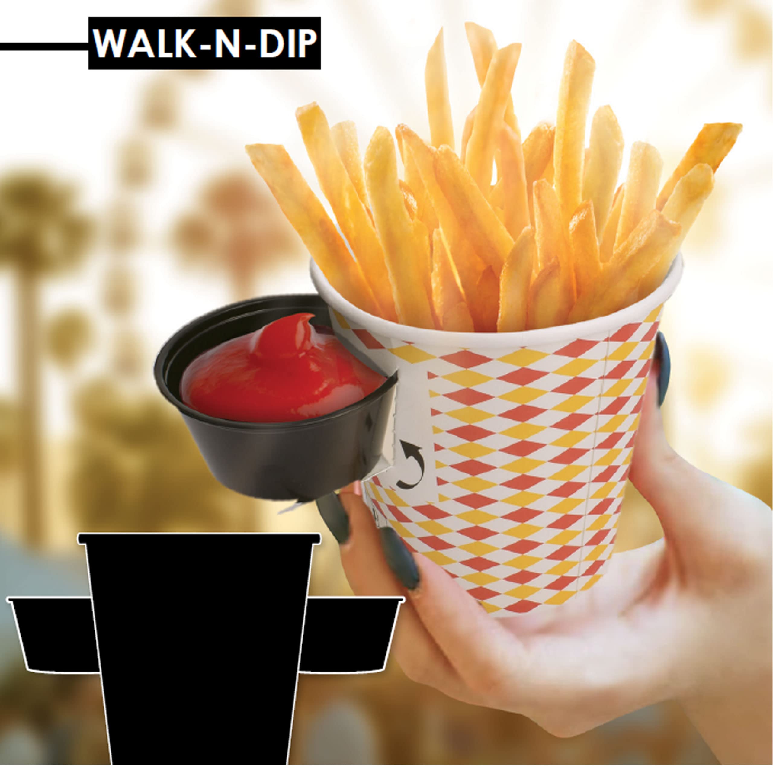 Walk-n-Dip Paper Food Containers with Portion Cups - 16oz 1000 Pack Disposable Snack Trays for Movie Theaters, Parties & Catering Events