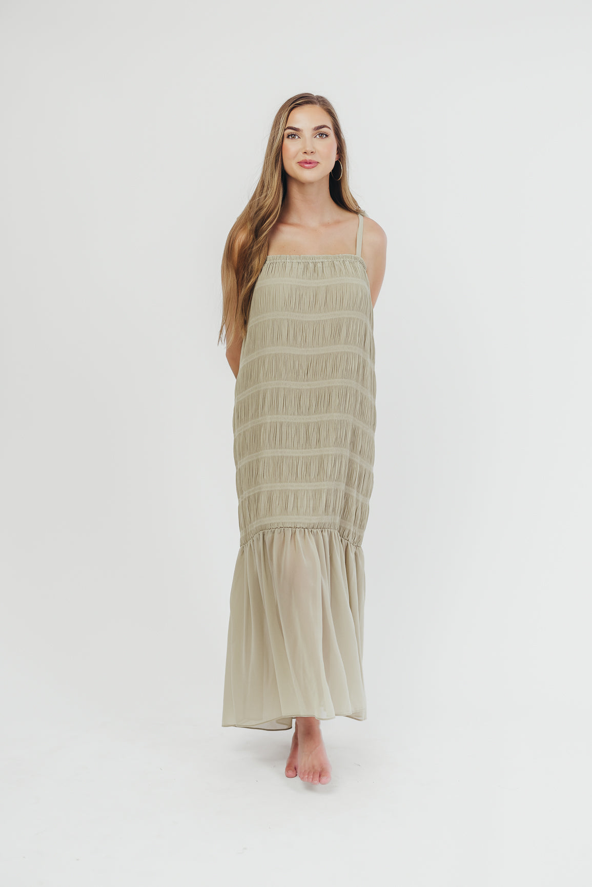 Karolyn Women's Sage Green Tie Strap Maxi Dress - Flowy Summer Beach Dress for Vacation, Wedding, or Casual Outings