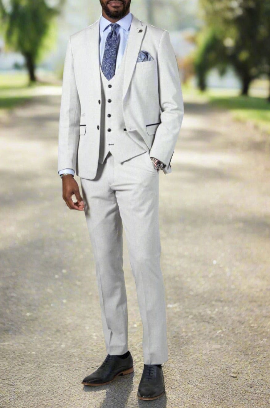 Marc Darcy Bromley Grey Stone Check 3 Piece Suit for Men | Premium Wool Blend Business Suit | Perfect for Weddings, Office & Formal Events