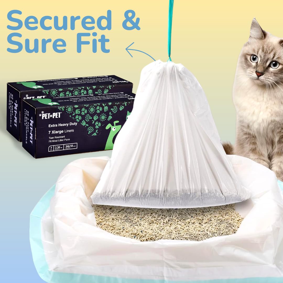 PET N PET Extra Large Cat Litter Box Liners - 14 Count Heavy Duty Kitty Litter Bags for Poop | Tear & Leak Proof with Drawstring Closure | Perfect for Large Litter Boxes & Multi-Cat Households