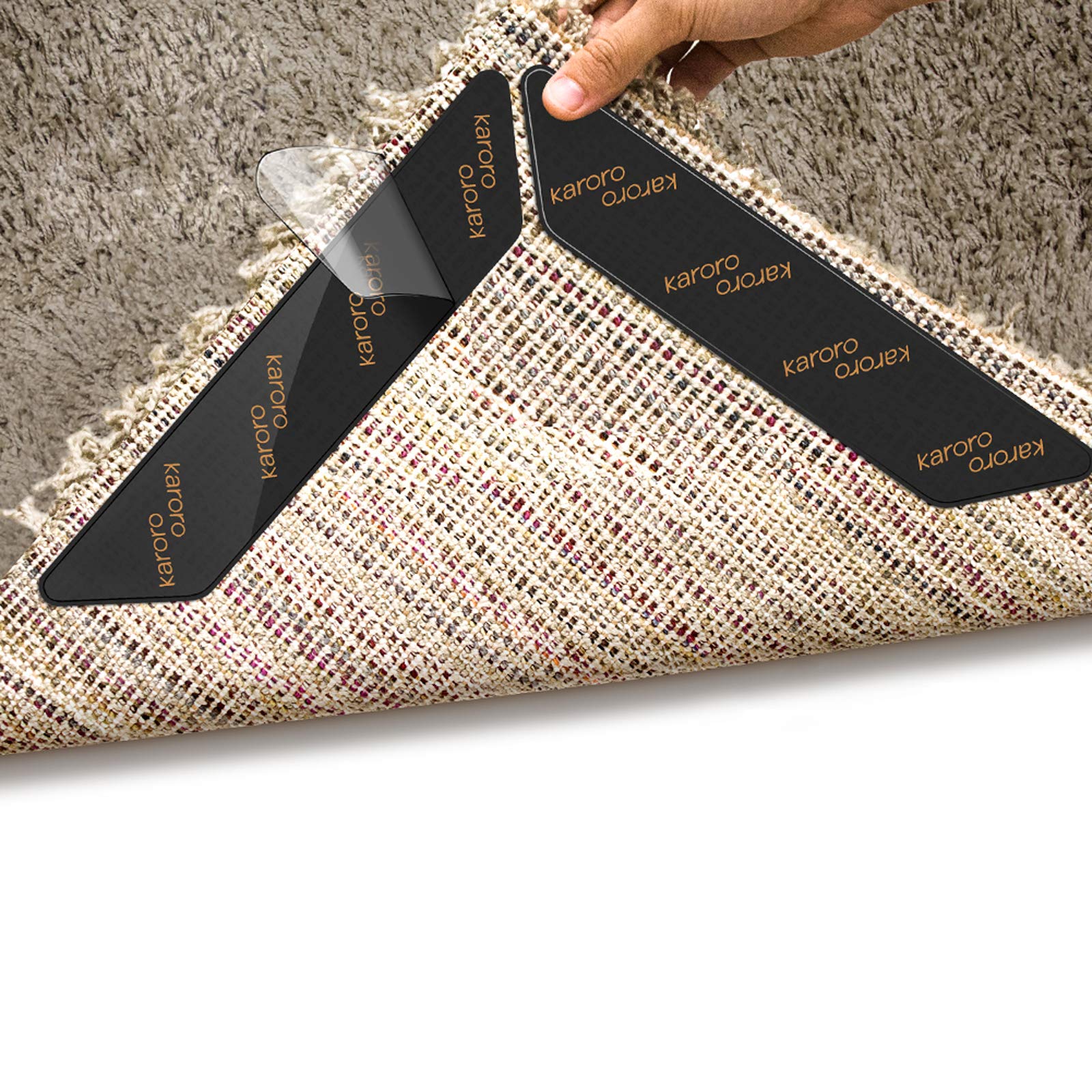 10-Pack Non-Slip Rug Grippers for Hardwood Floors | Anti-Curl Carpet Tape | Reusable Anti-Slip Rug Underlay to Secure Rugs & Flatten Corners | Perfect for Living Room, Bedroom & Office Floor Protection