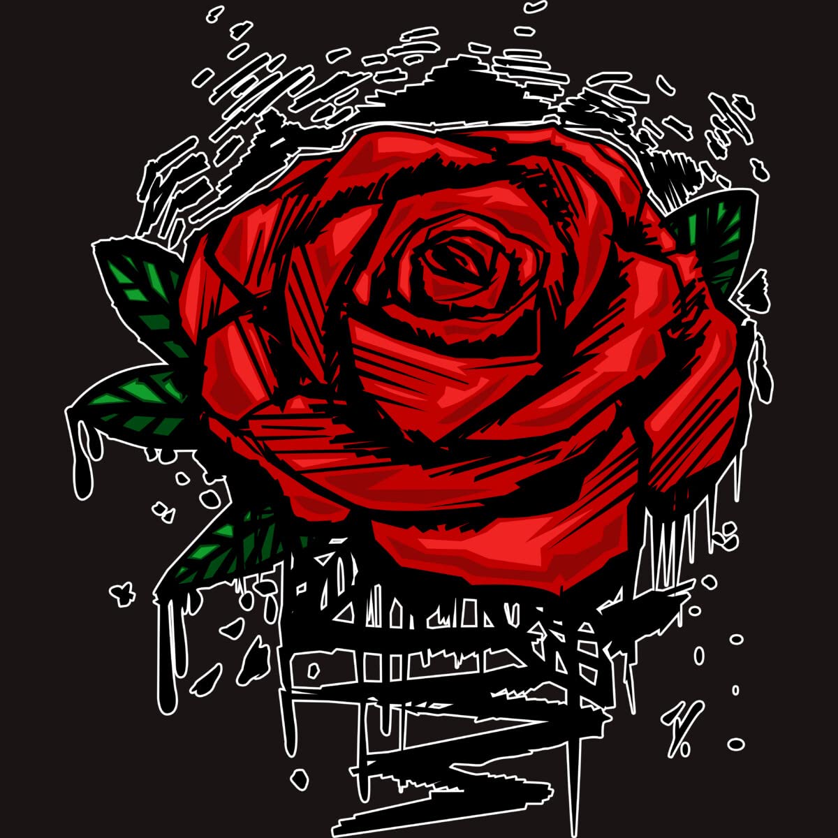 Design By Humans Men's Rugged Rose Graphic Tee by Adamzworld - Soft Cotton Vintage Style T-Shirt for Casual Wear & Street Fashion