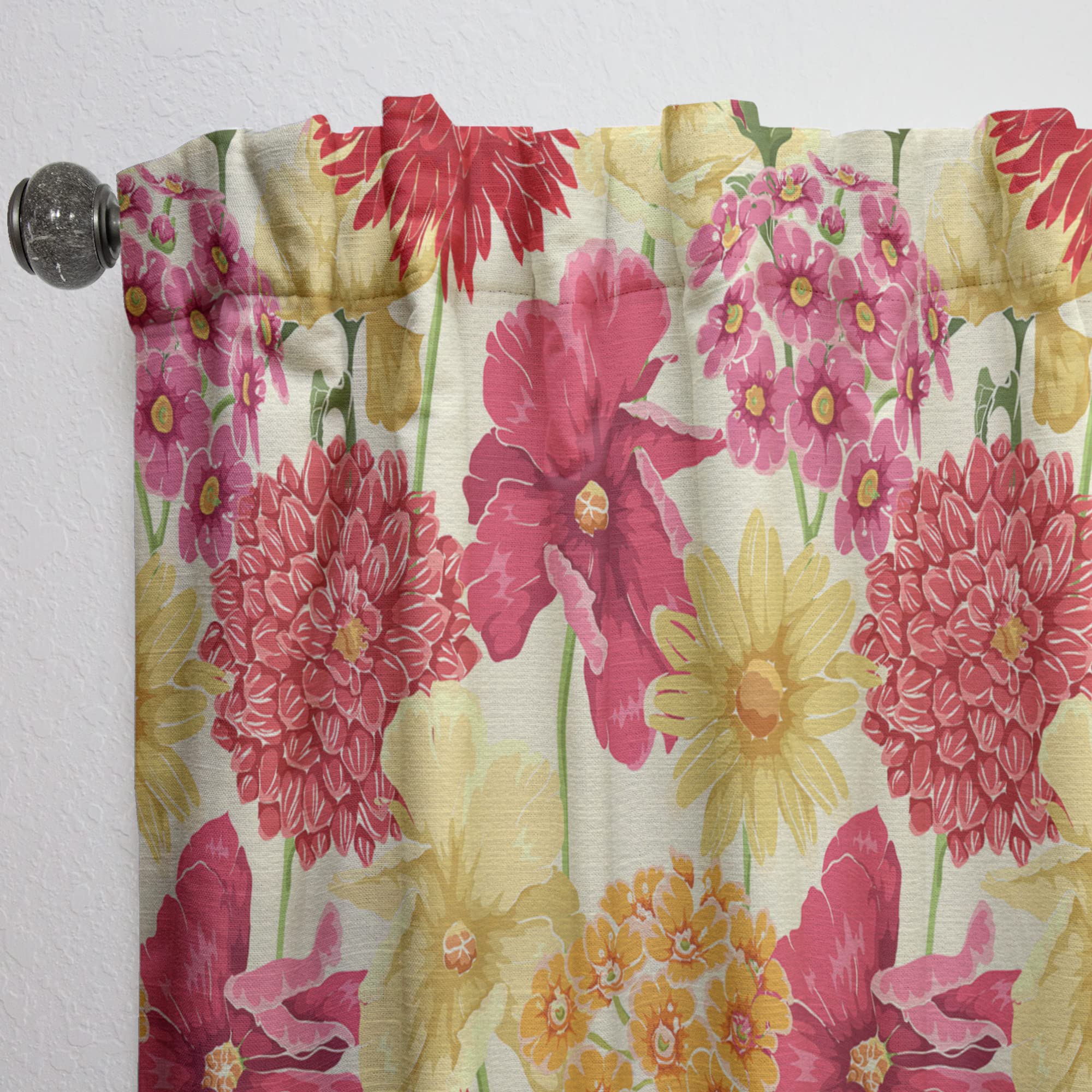 DesignQ Floral Curtains - Red, Pink & Yellow Flower Pattern - Thermal Insulated Single Panel (52x108 inches) for Bedroom & Living Room - Perfect for Home Decor & Light Blocking