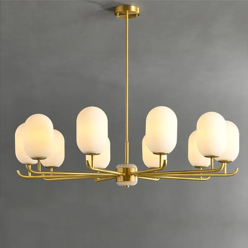 Elegant White Jade Glass Lampshade Chandelier - Modern Crystal Ceiling Light Fixture for Living Room, Bedroom & Dining Room Decor
