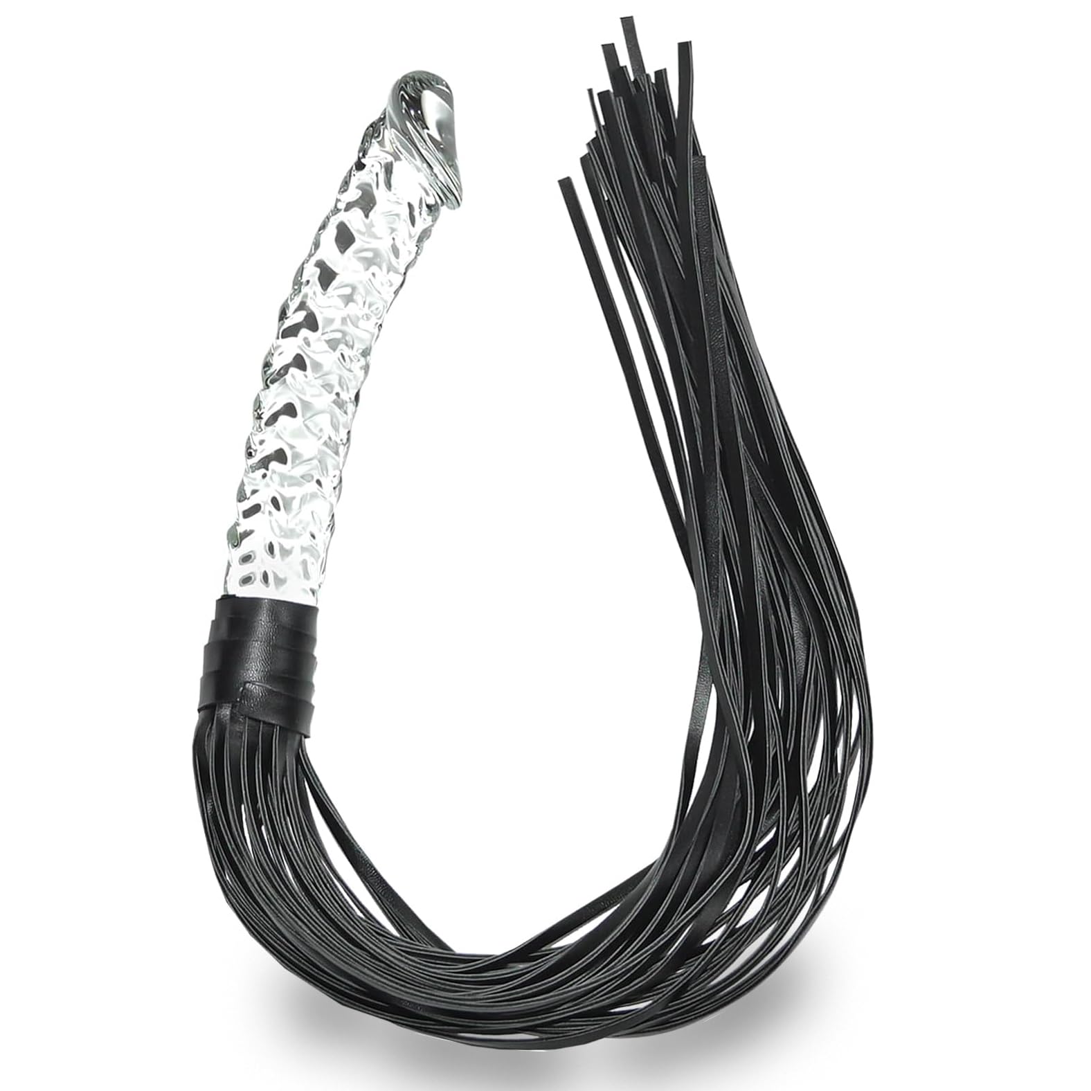 Premium BDSM Leather Whip & Glass Dildo Set - Sensual Fetish Toy for Anal Play, Spanking & Adult Bondage - Perfect for Couples Play, BDSM Scenes & Erotic Massage