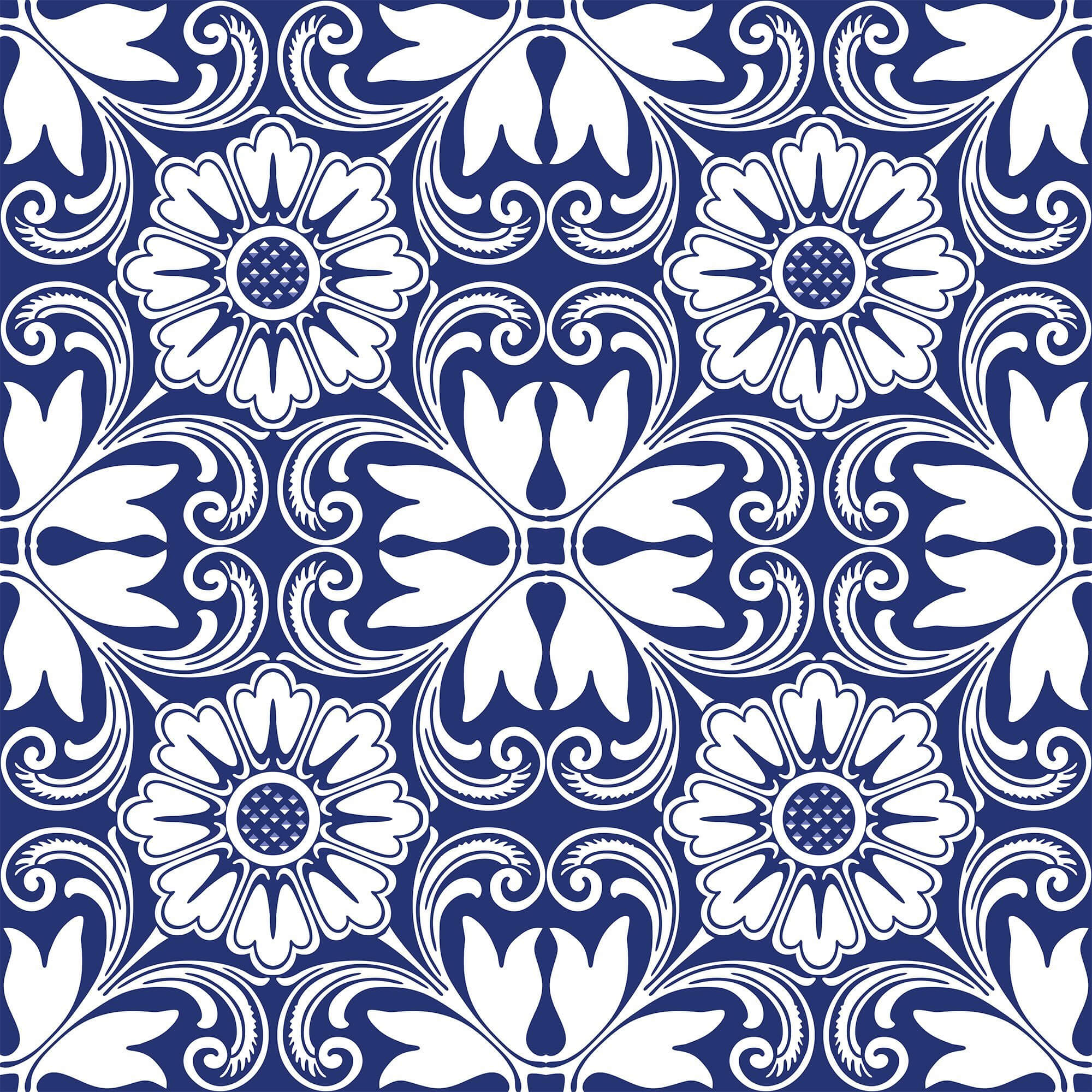 Blue Floral Tile Adhesive Peel and Stick Removable Wallpaper 5717 - Self-Adhesive Wall Decor for Kitchen Backsplash, Bathroom, Nursery & Home Renovation