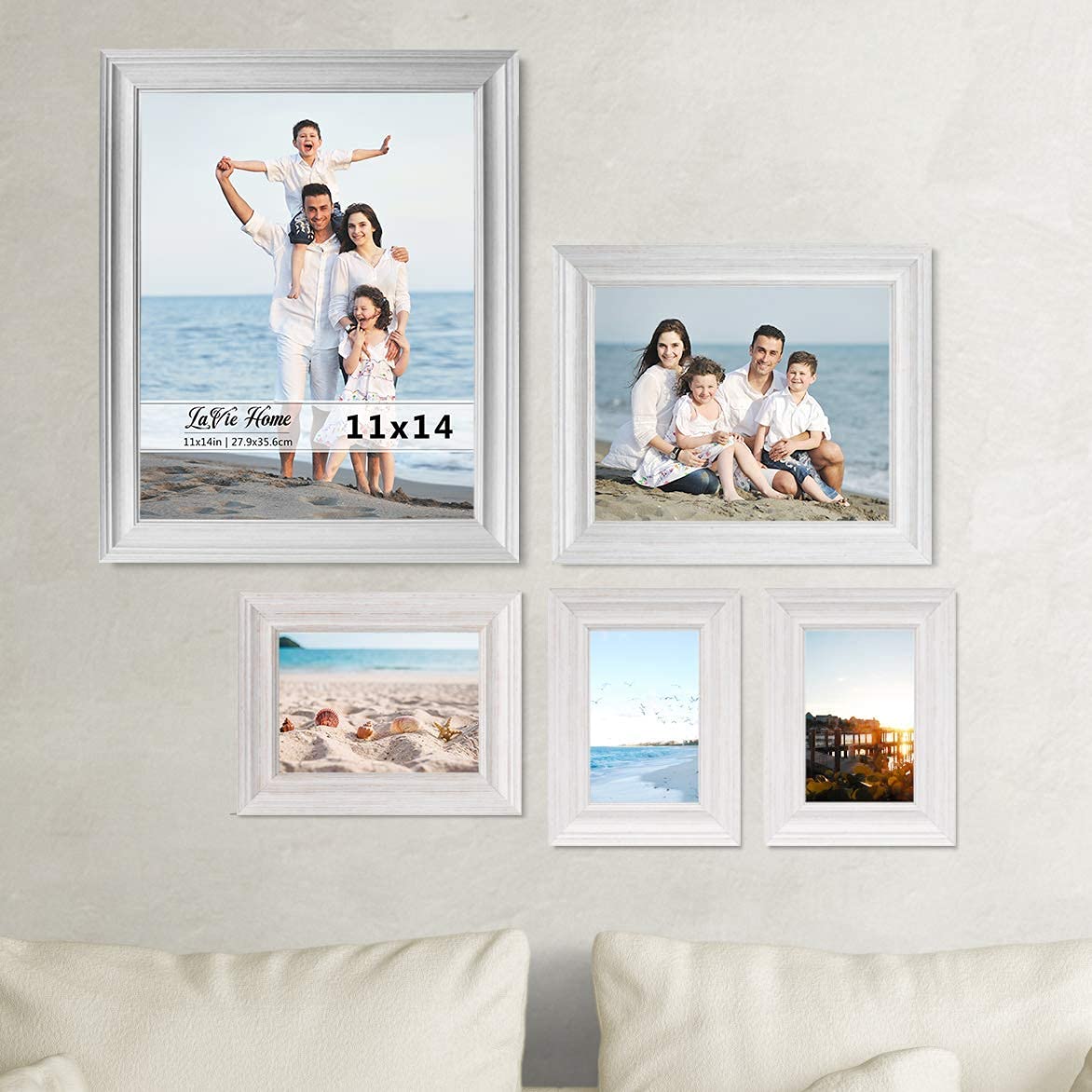 LaVie Home 4x6 Picture Frames (3 Pack, White) - Rustic Wood Photo Frame Set with HD Glass for Wall Mount & Tabletop Display - Perfect for Family Photos, Wedding Pictures, and Home Decor