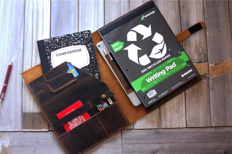 Custom Engraved Leather iPad Case with Pencil Holder - Personalized Name & Monogram - Perfect for Work, Travel & School Accessories