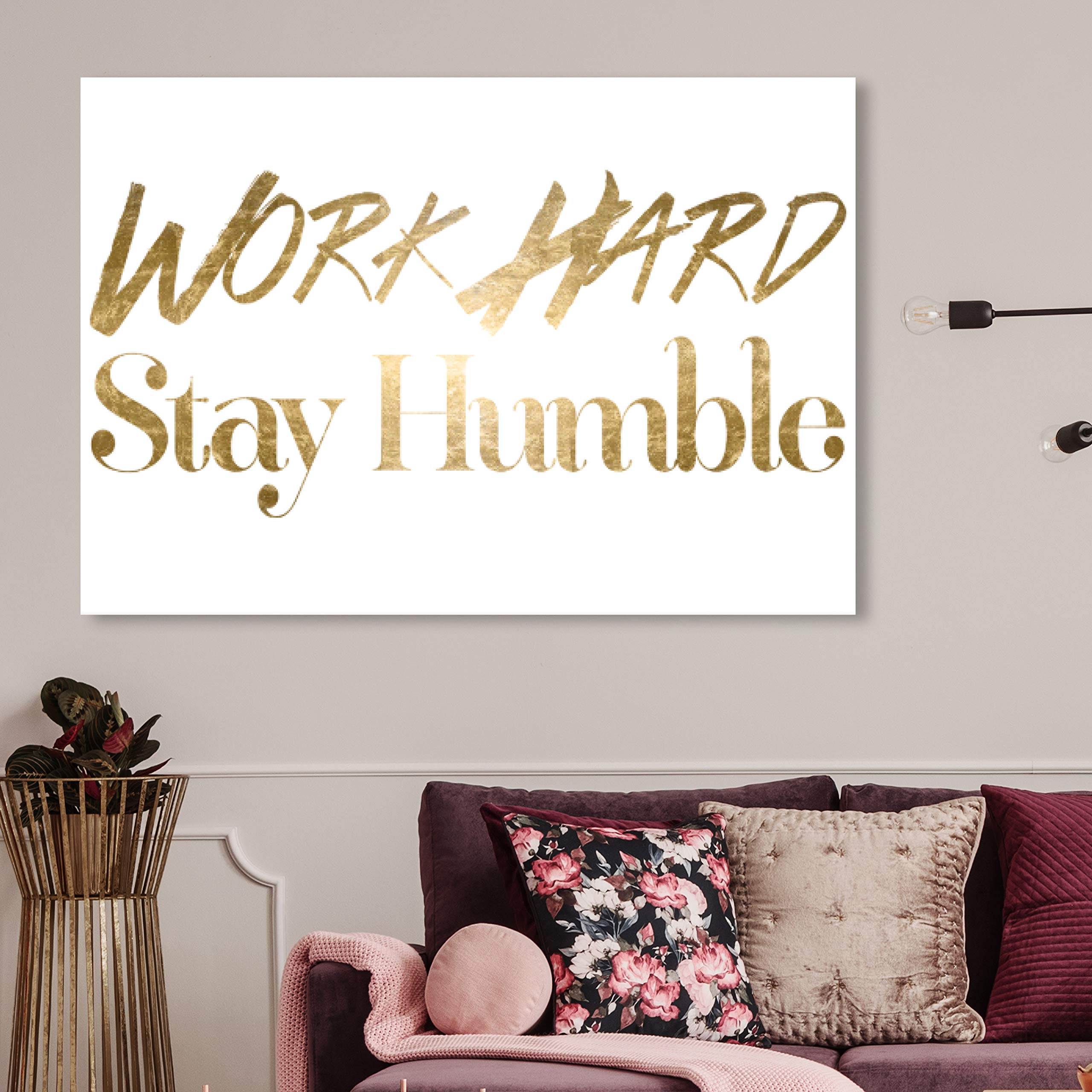Oliver Gal Artist Co. 'Work Hard' Gold Foil Wall Art Canvas Print - 45x30 Inches Inspirational Home Decor for Office, Living Room & Bedroom