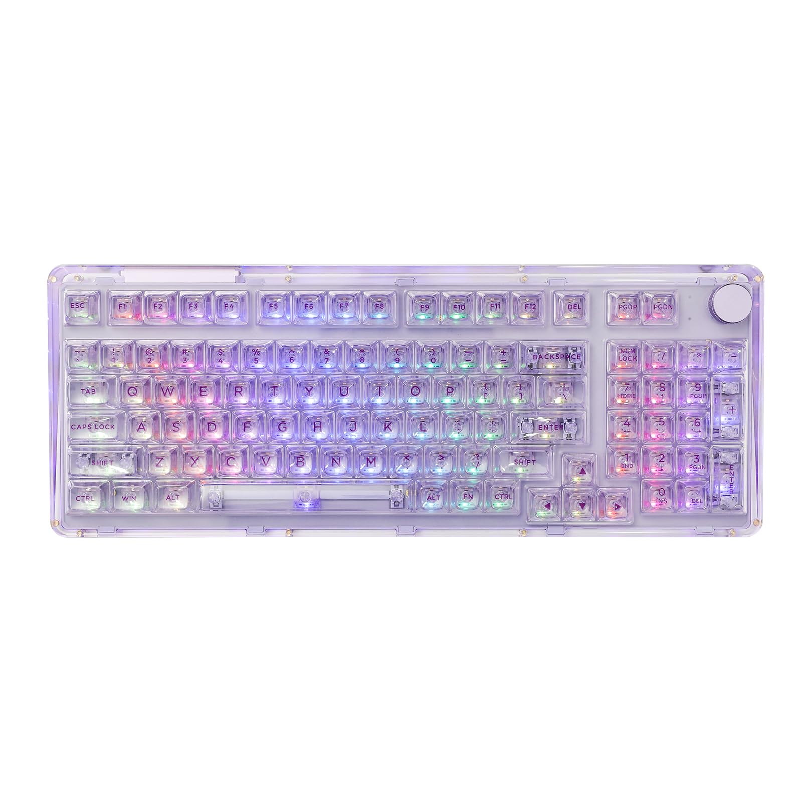 KiiBoom Phantom 98 Hot Swappable Crystal Gasket-Mounted Mechanical Keyboard - Triple Mode NKRO Gaming Keyboard with South-Facing RGB, Clear Keycaps, 8000mAh Battery for Windows & Mac (Purple) | Perfect for Gaming, Office Work & Typing Enthusiasts