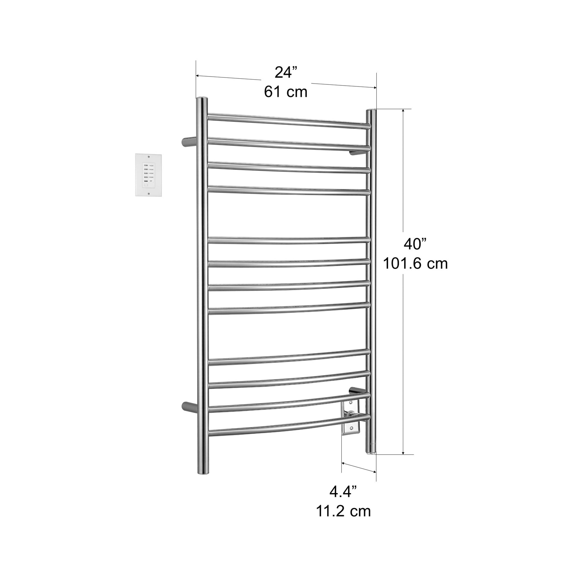 Lustra Dual 12 Curved Bar Towel Warmer - Hardwired & Plug-in Polished Stainless Steel with Countdown Timer - Perfect for Bathrooms, Spas & Luxury Home Heating
