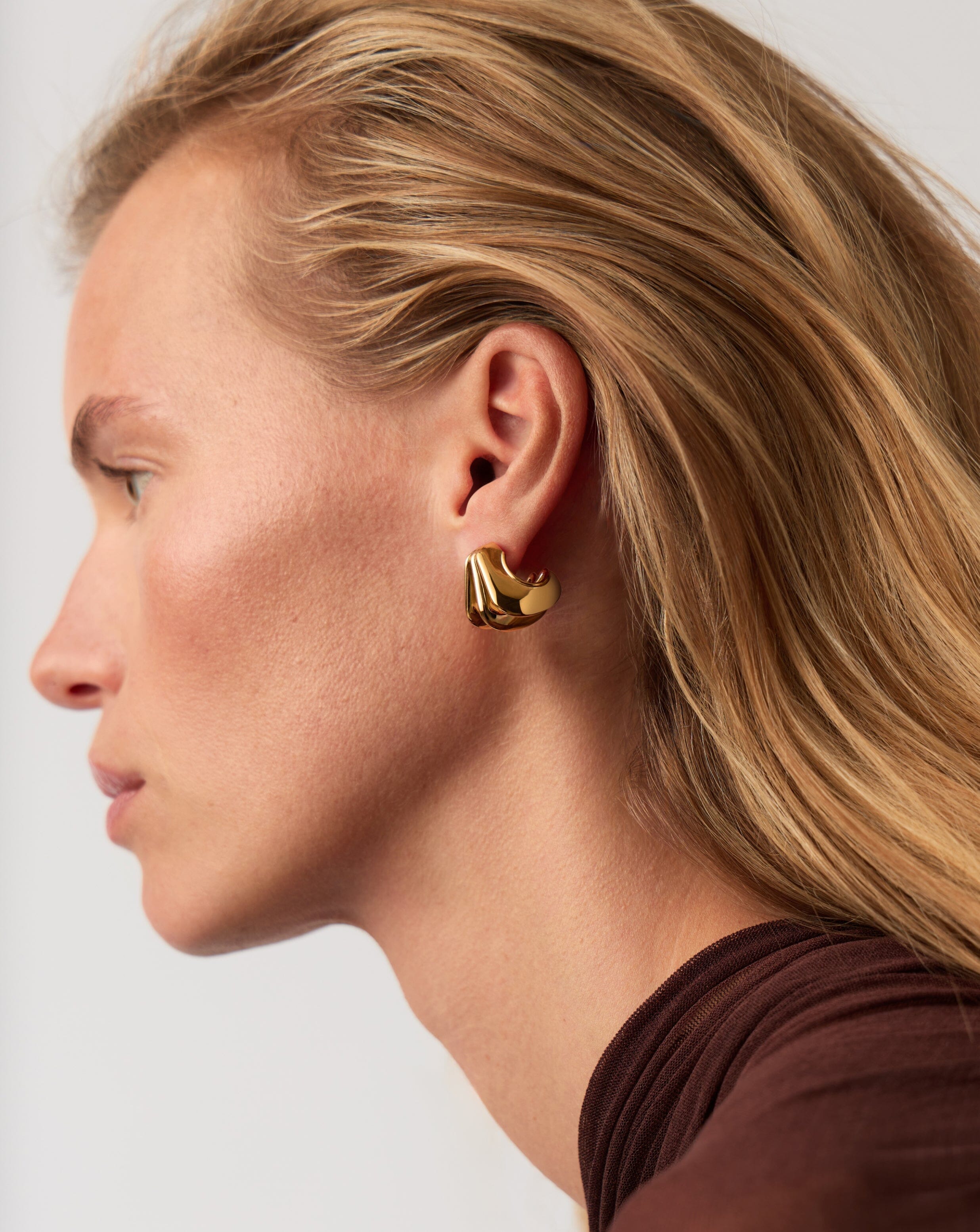 Hera Dome Triple Ridge Hoop Earrings for Women - 14K Gold Plated Statement Earrings | Trendy Boho Jewelry for Parties, Weddings & Everyday Wear