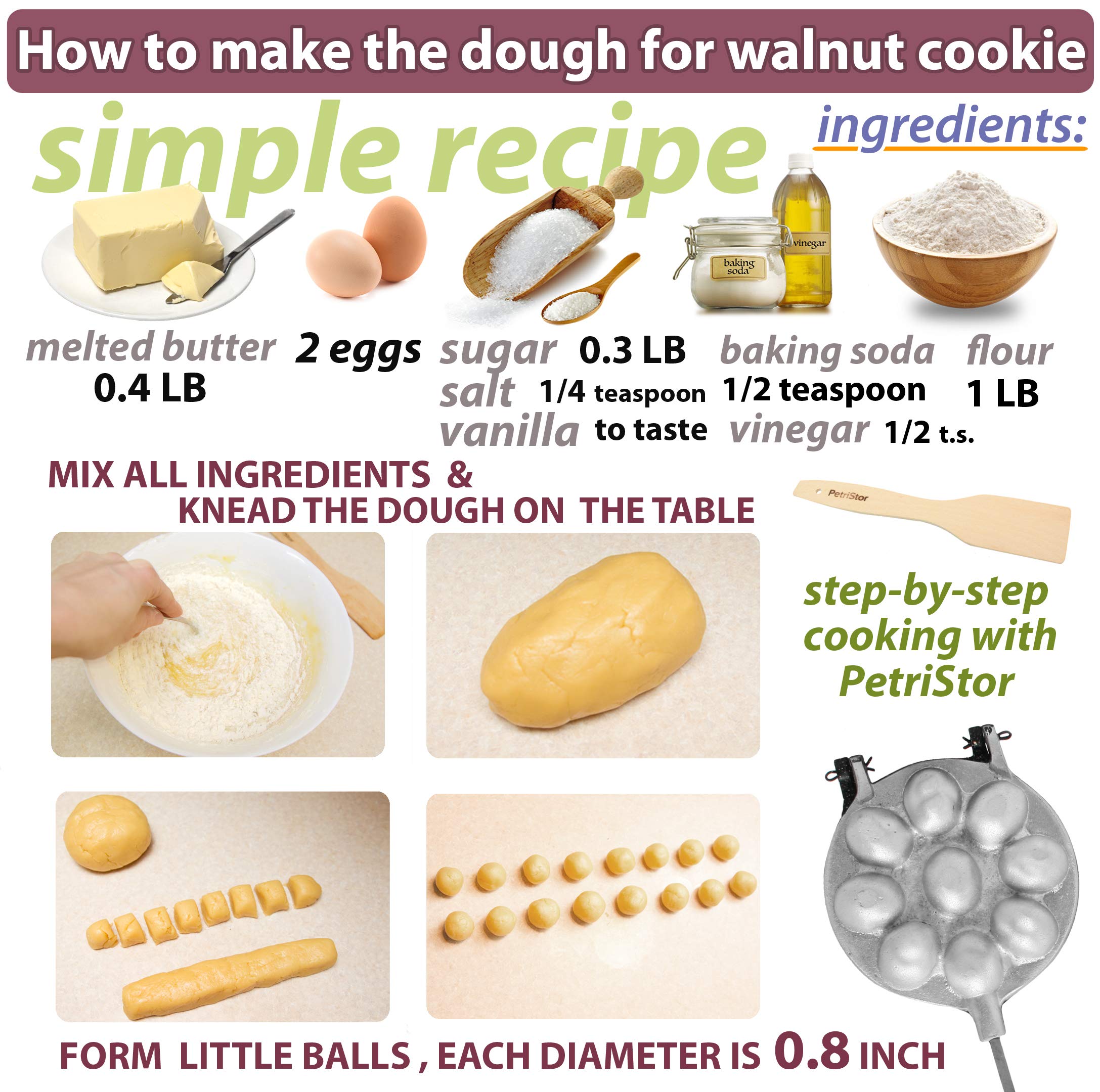 Non-Stick Granite Walnut Cookie Mold Maker - Oreshki Mold for Baking Nut Cookies - Perfect for Russian Tea Cakes, Holiday Treats & Homemade Desserts