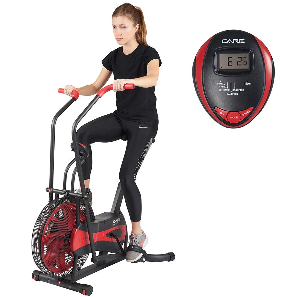 CARE FITNESS CA-700 Air Bike - Indoor Cycling Bike with Air Resistance - 6 Training Programs - 2-in-1 Elliptical Bike - 6 Workout Tracking Functions - LCD Display - Perfect for Home Gym & Cardio Workouts