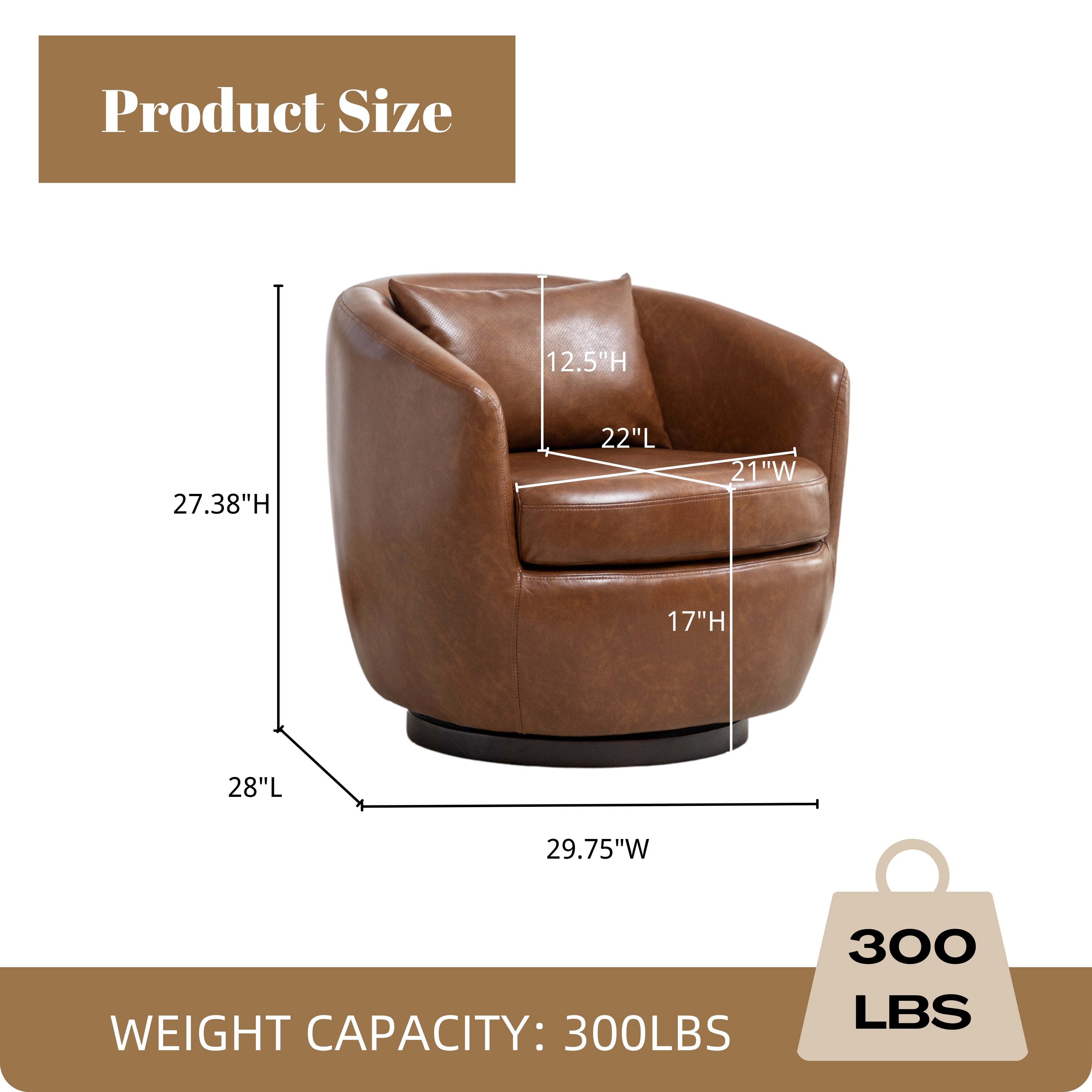 Roundhill Furniture Orenza Modern Faux Leather Swivel Barrel Accent Club Chair - Stylish Living Room Seating for Home Office & Lounge Areas