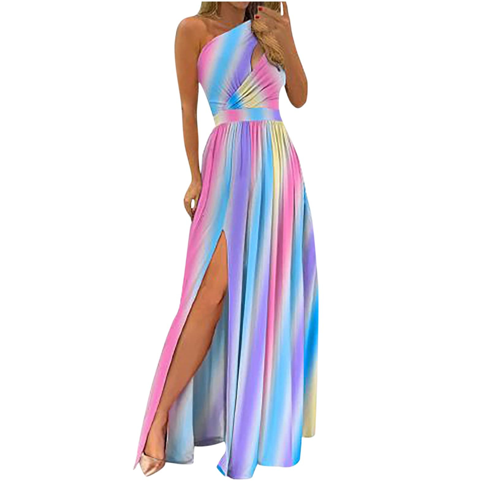 One Shoulder Maxi Dress for Women - Sexy Tie Dye Sleeveless Wrap Dress with Long Slit, Bodycon Party & Cocktail Dress | Perfect for Beach Vacations, Night Out, and Special Occasions
