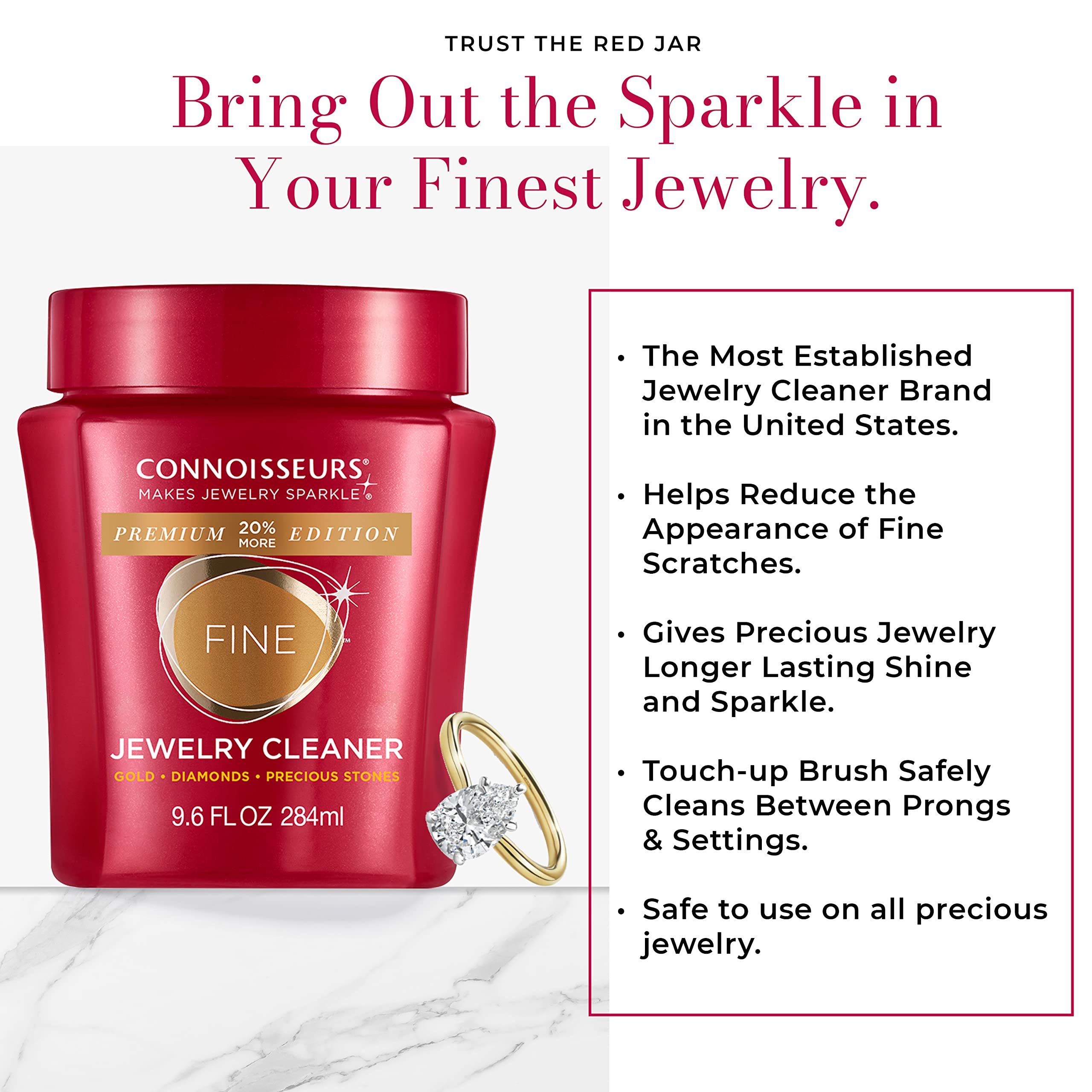 CONNOISSEURS Premium Edition Jewelry Cleaner 9.6oz - Safe for Fine, Silver & Delicate Jewelry | Professional Jewelry Cleaning Solution for Rings, Necklaces & Watches | At-Home Jewelry Care Kit