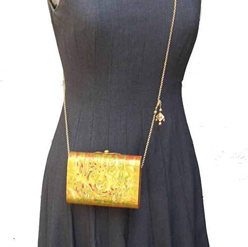 Hand Painted Wood Veneer Purse - Aston Luxury Clutch with Handmade Paper Lining - Perfect for Evening Parties, Weddings & Special Occasions