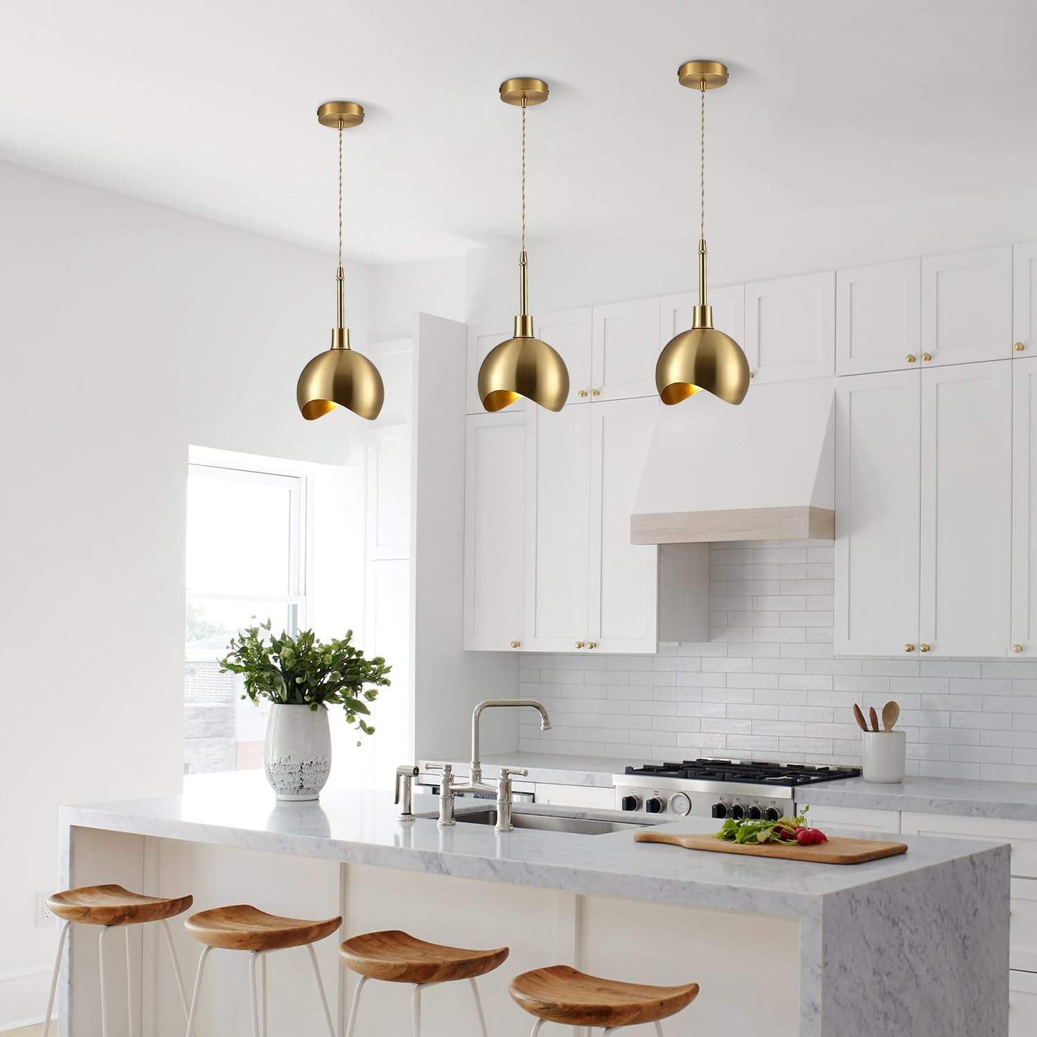 KCO Lighting Small Gold Pendant Light Set of 2 - Farmhouse Dome Pendant Lights for Kitchen Island, Dining Room & Barn - Antique Brass Industrial Light Fixture (Perfect for Farmhouse Decor, Restaurant Lighting & Home Renovation Projects)