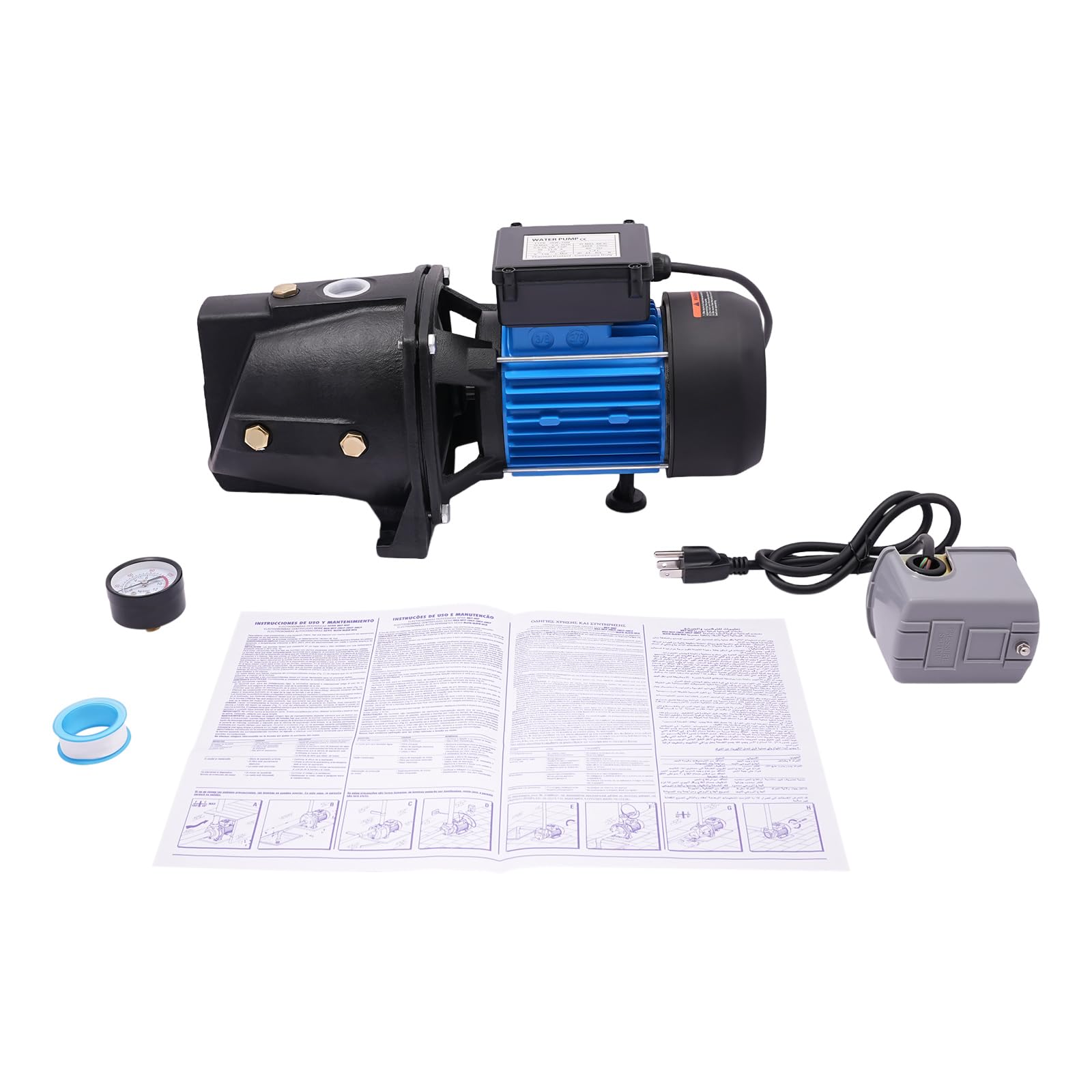 1 HP Shallow Well Pump with Ejector Kit - Cast Iron Jet Water Pump for Home, Farm & Garden Use, 25ft Max Well Depth, 110V Automatic Pressure Switch, Ideal for Lawn Irrigation, Water Transfer & Household Water Supply