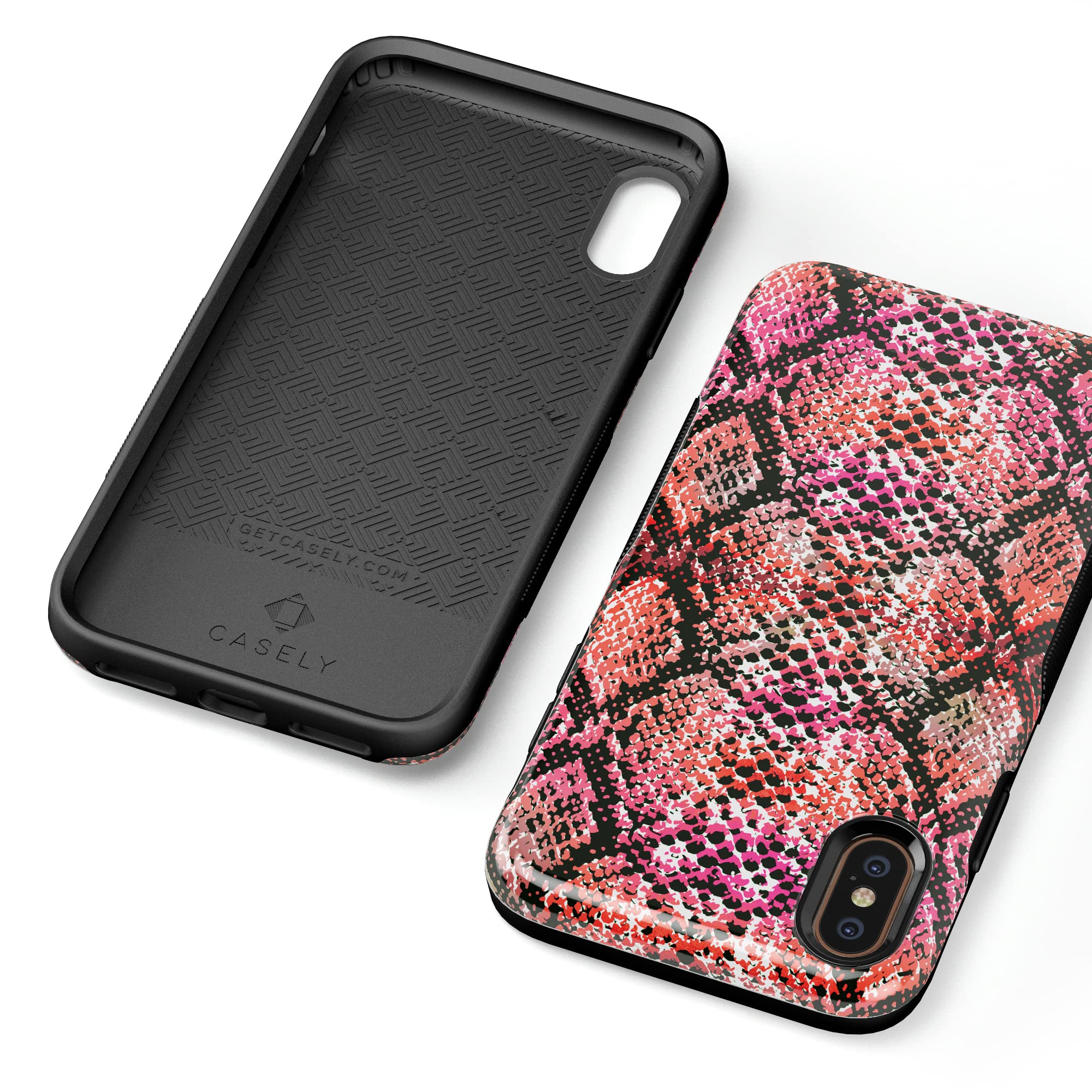 Casely iPhone X/XS Case - Stylish Red Snake Skin Phone Cover | Durable Protection for Everyday Use, Travel & Work