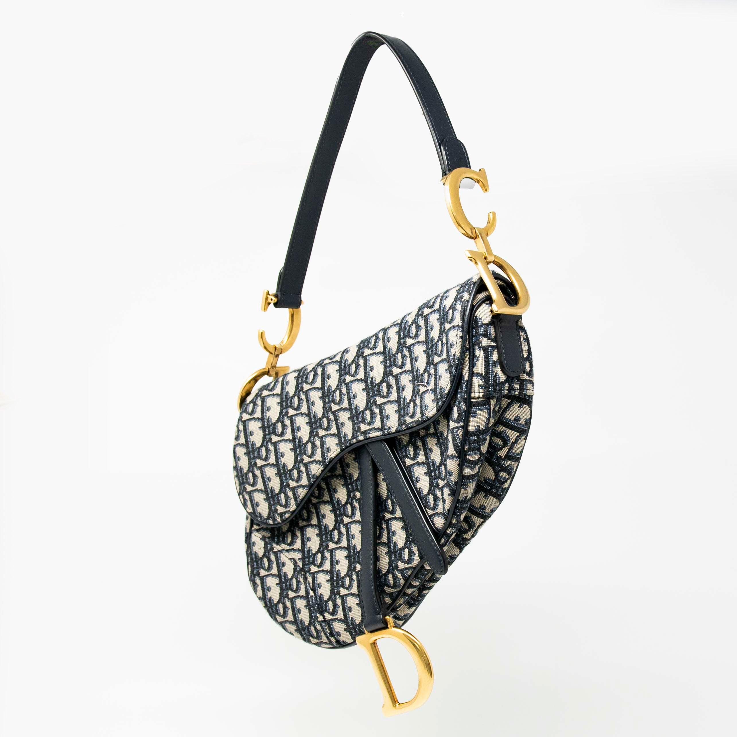 Dior Blue Oblique Medium Saddle Bag for Women | Luxury Designer Crossbody Handbag | Perfect for Date Night, Office & Travel