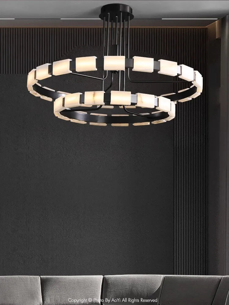 Elegant Spanish Marble LED Chandelier - Modern Crystal Ceiling Light Fixture for Dining Room, Living Room & Bedroom Decor
