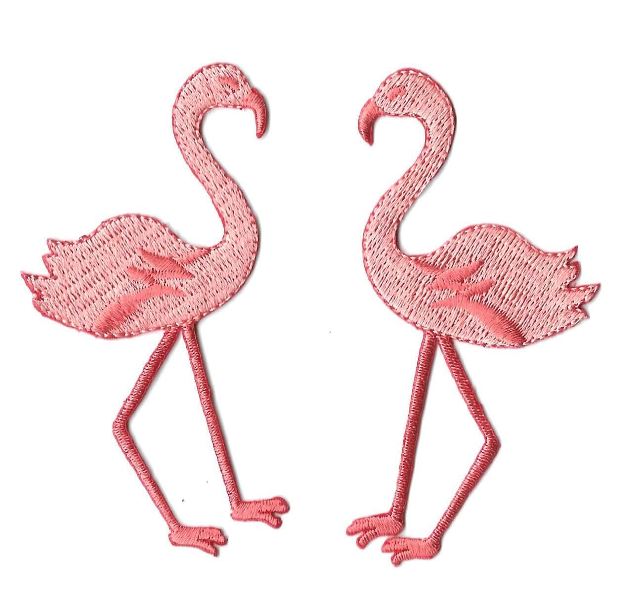 Flamingo Tropical Bird Embroidered Iron On Applique Patch - Set of 2 - Perfect for DIY Crafts, Jackets, Backpacks & Costume Design