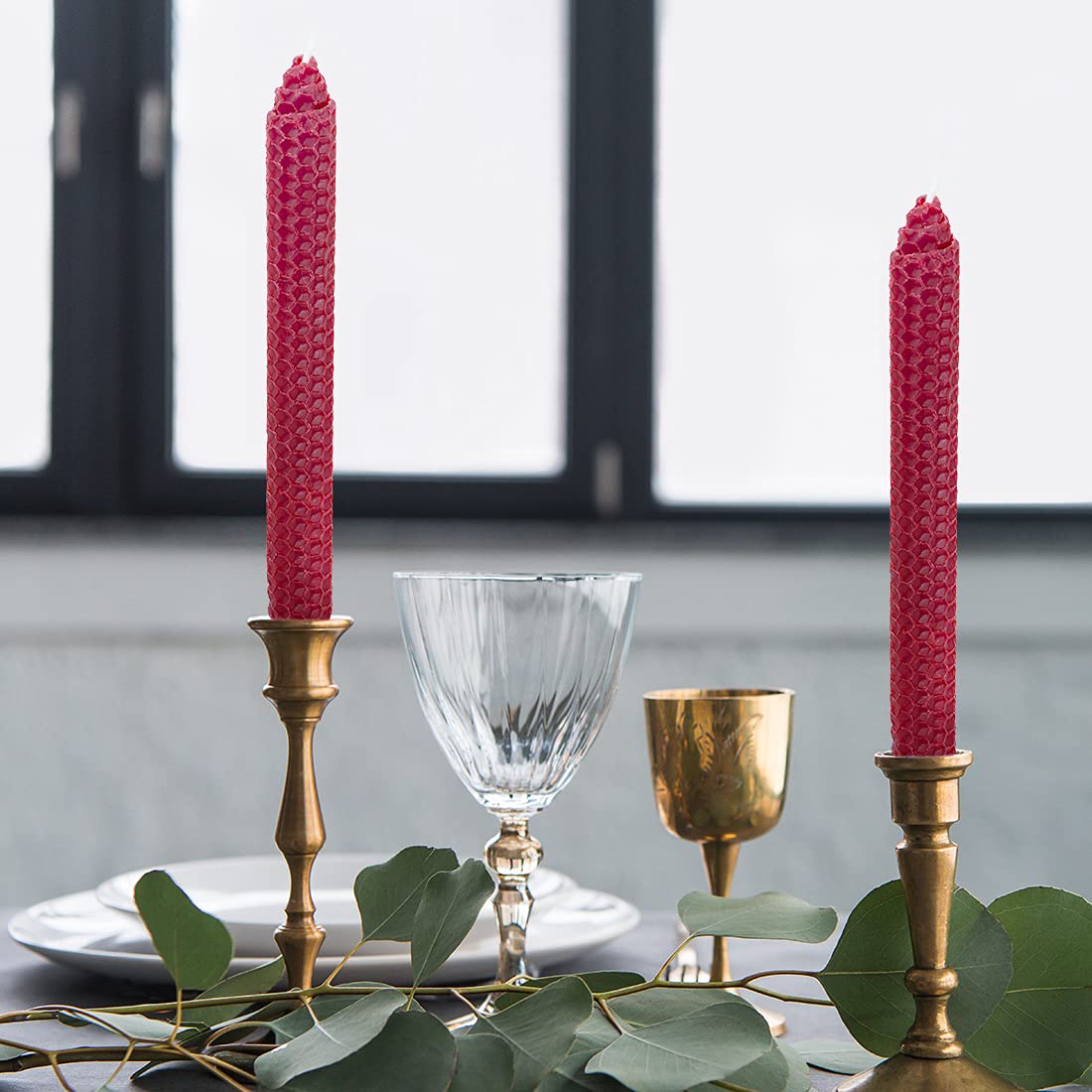 DEYBBY Handmade Beeswax Taper Candles - Natural Romantic Decor for Valentine's Gifts (Set of 6, Red)