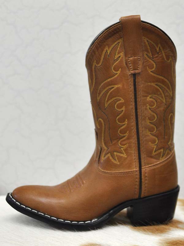 Old West 8129 CCY8129G Kids Western Boots Tan Distressed - Authentic Cowboy Boots for Boys & Girls - Perfect for Rodeo, Halloween Costumes & Western Themed Parties