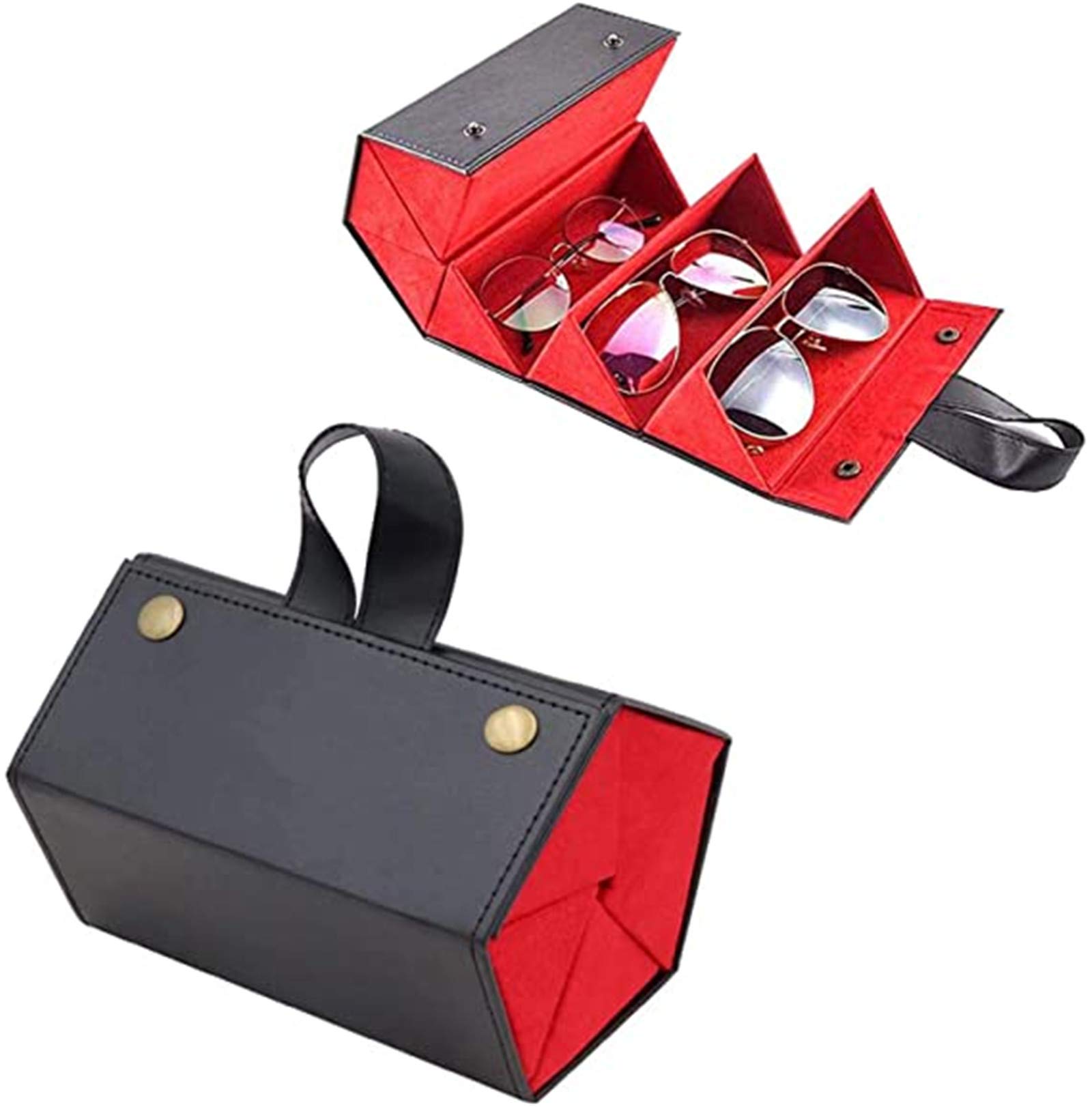 NaEan 5-Slot Foldable PU Leather Sunglasses Case - Travel Eyeglass Organizer Holder for Men & Women - Compact Sunglass Storage for Travel, Car, Office & Home Use