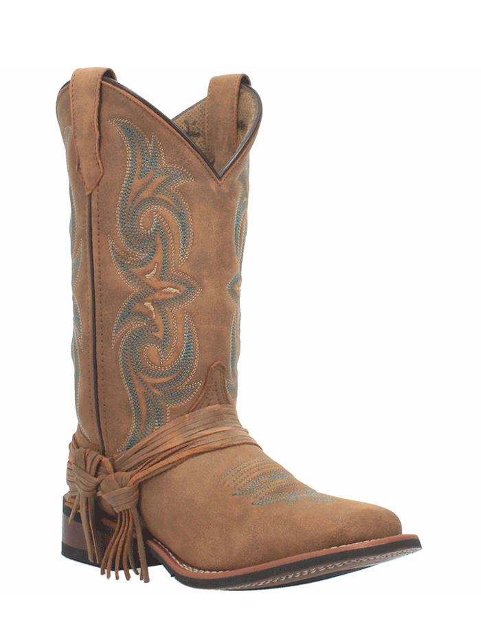 Laredo 5848 Women's Tan Leather Boots - Square Toe with Straps for Casual Wear & Western Fashion