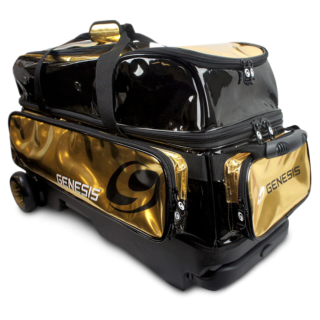 Genesis Dually 3 Ball Roller Bowling Bag - Black/Gold - Perfect for League Play, Tournaments & Practice Sessions