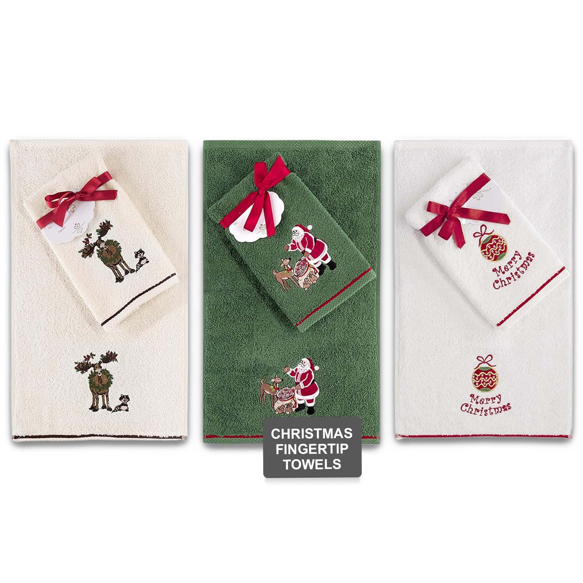 6-Piece Embroidered Christmas Turkish Cotton Kitchen Towels Set - Holiday Themed Cute Fingertip Towels for Festive Decor & Gifts | Perfect for Christmas Parties, Home Decor, and Seasonal Kitchen Use