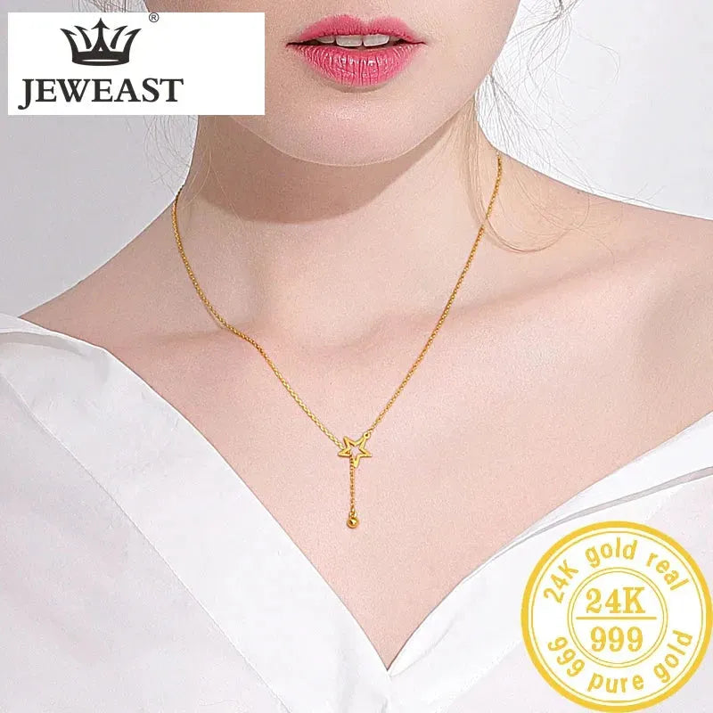 24K Pure Gold Necklace Real AU 999 Solid Gold Chain for Women - Classic Trendy Fine Jewelry for Party, Wedding & Special Occasions - Elegant Gift for Her 2023