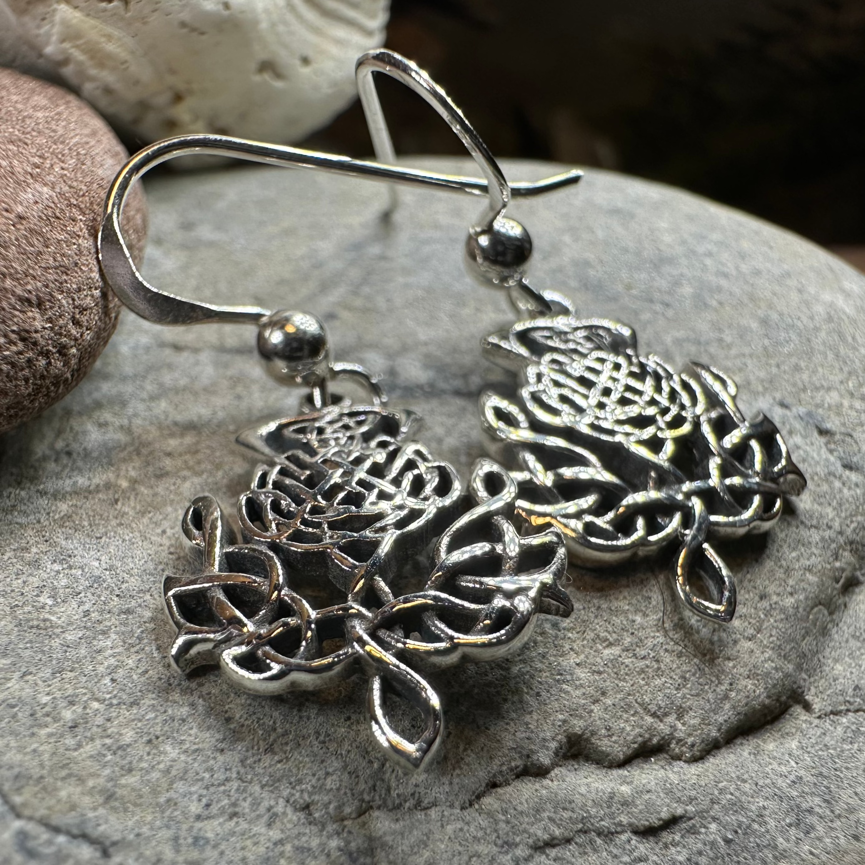 Eildon Thistle Earrings for Women - Sterling Silver Scottish Thistle Flower Dangle Earrings - Perfect for Celtic Festivals, Weddings, and Special Occasions