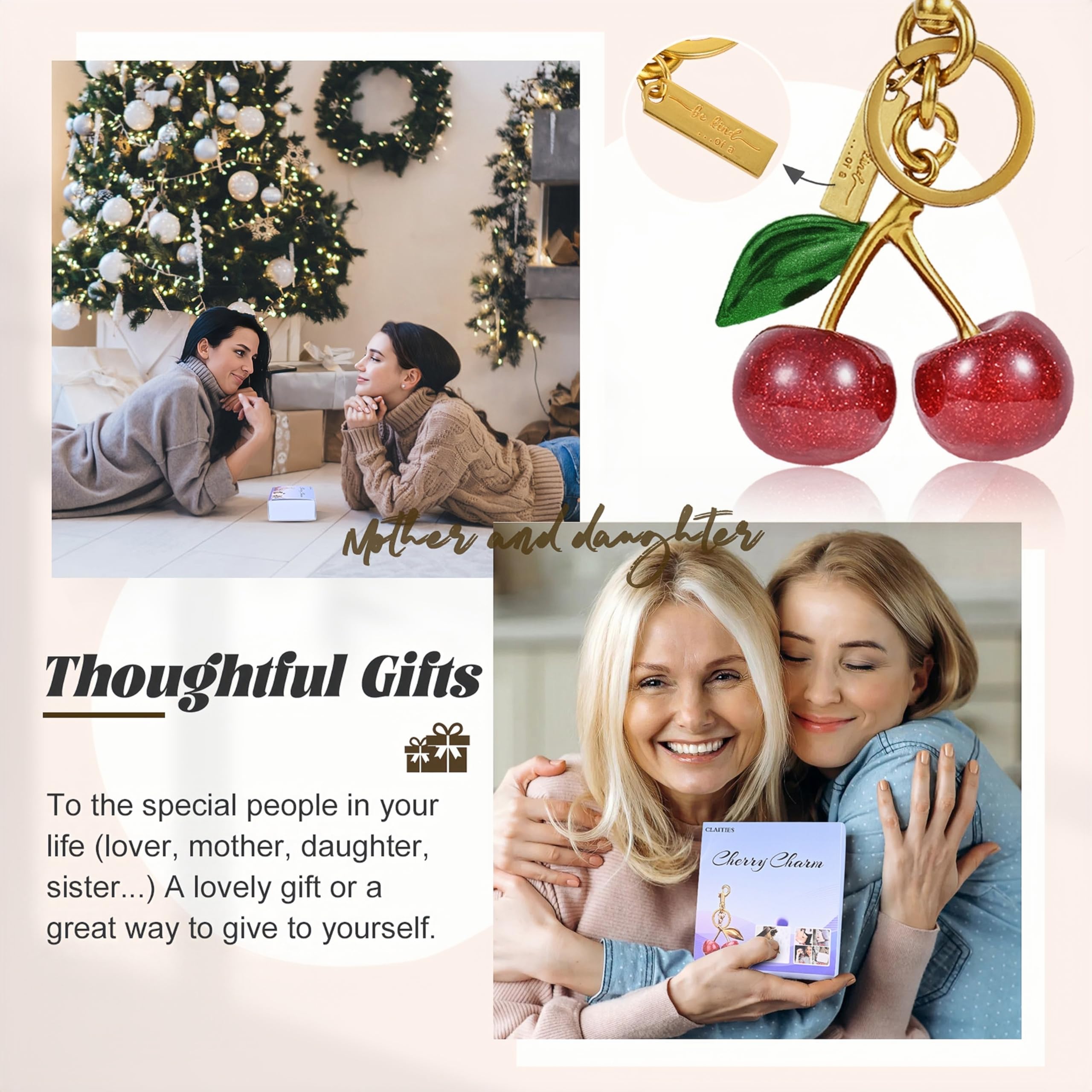 Cherry Keychain for Women - Cute Cherry Bag Charms & Purse Accessories - Perfect Birthday & Christmas Gifts for Her - Great for Handbags, Backpacks & Keyrings