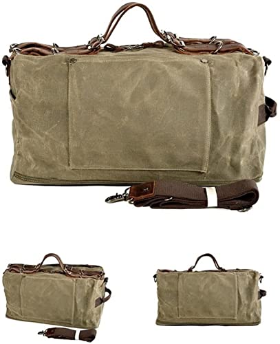 Large Waterproof Canvas & Genuine Leather Travel Duffel Bag - Weekender Overnight Carry On Bag for Men (Brown) - Perfect for Business Trips, Gym, Weekend Getaways & Airplane Travel