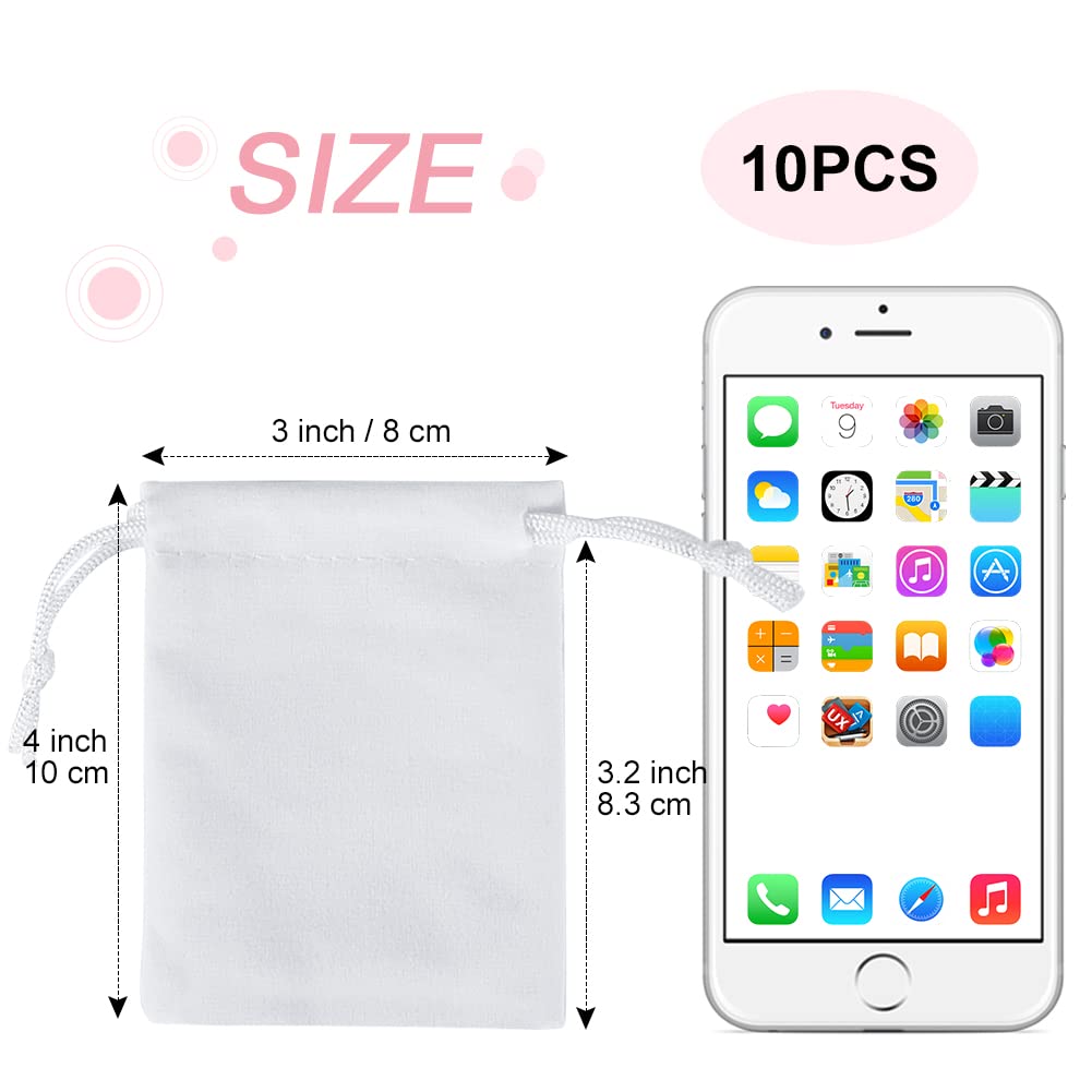 Shintop 10-Piece Velvet Drawstring Gift Bags - 3x4 Inch Jewelry Pouch for Wedding Favors, Birthday Parties & Special Events (White) - Perfect for Bridesmaid Gifts, Baby Showers & Party Favors