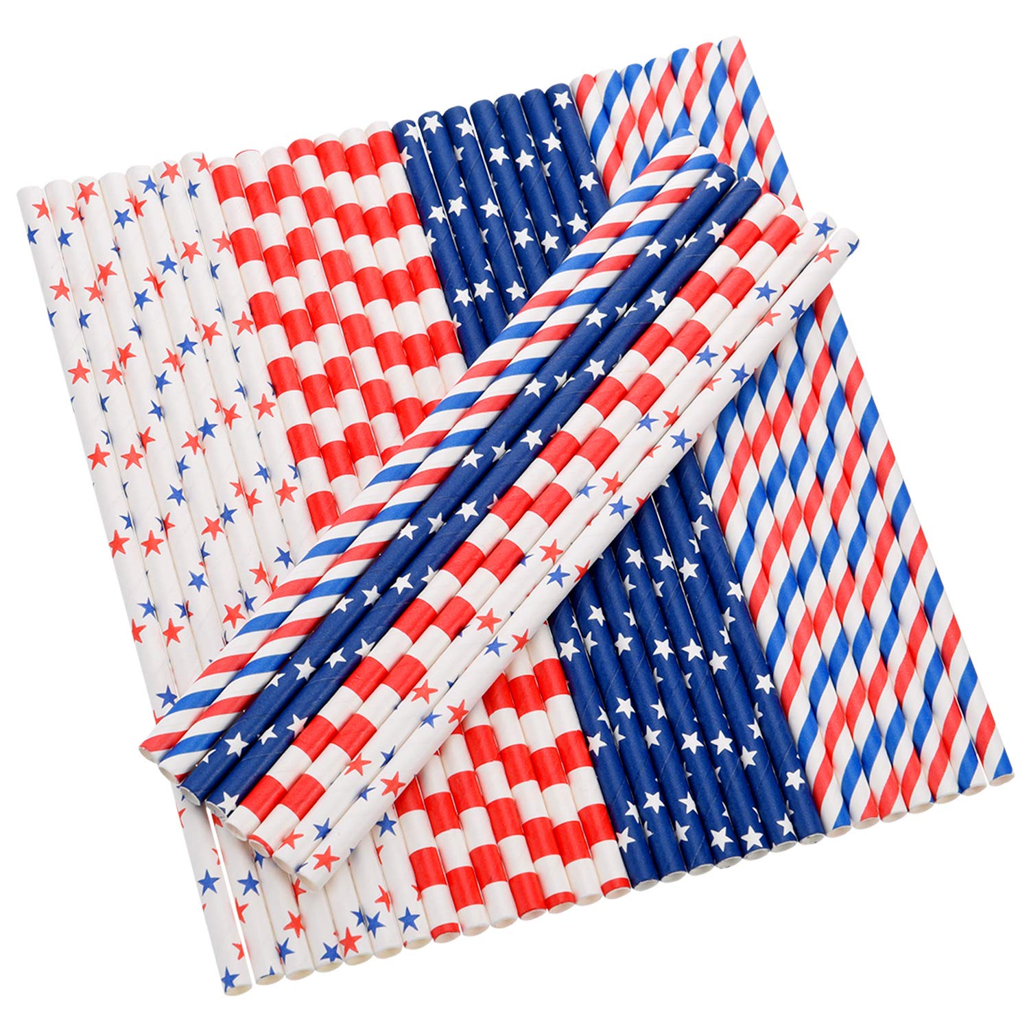 200 Pieces Patriotic American Flag Paper Straws - Red, White & Blue Paper Drinking Straws for July 4th, Memorial Day, Independence Day Celebrations - Perfect for BBQs, Picnics, and Party Decorations