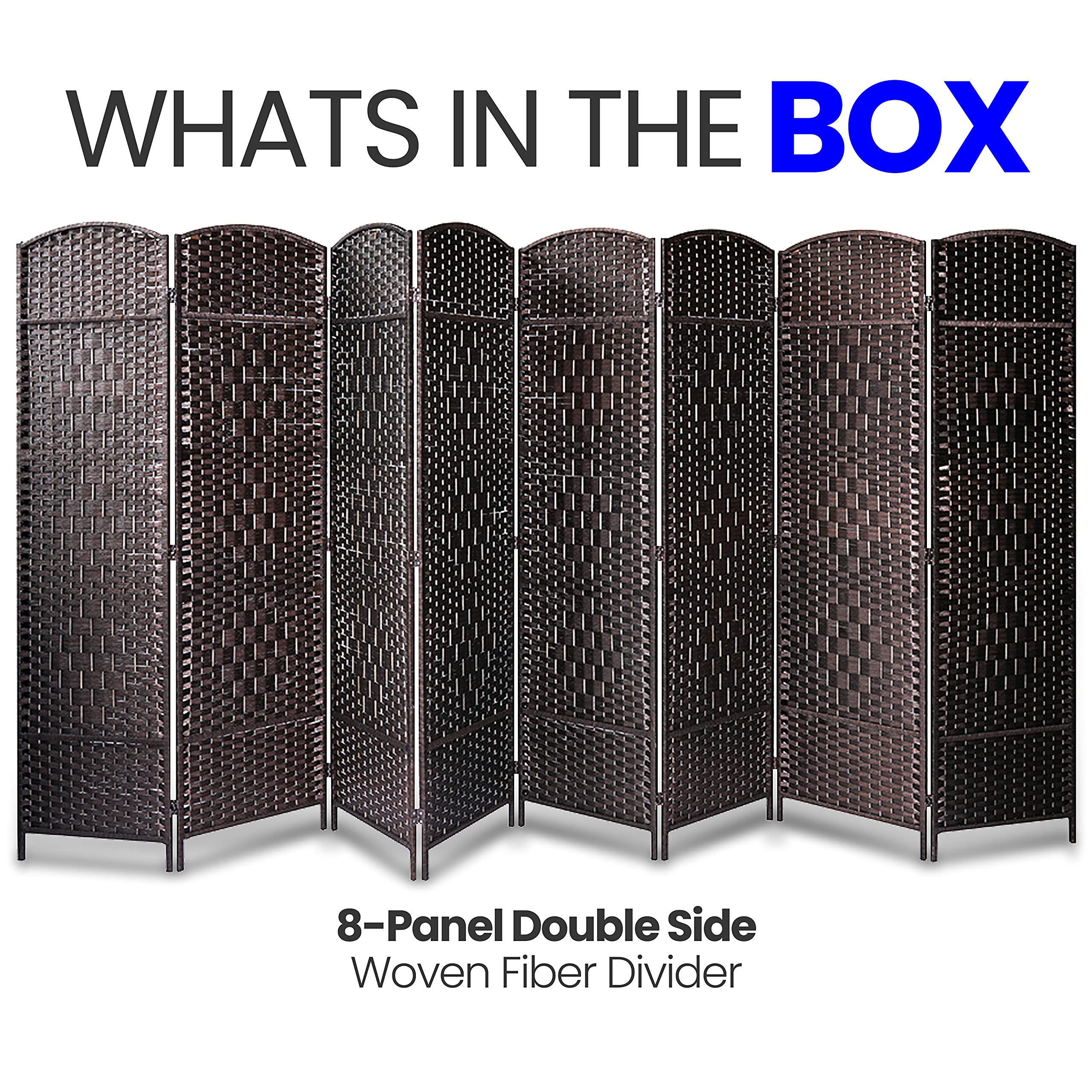 SereneLife 8-Panel Woven Fiber Room Divider - Freestanding Portable Folding Privacy Screen for Home, Office, Dressing Area & Indoor Decoration | Perfect for Creating Private Spaces, Room Separation & Stylish Home Decor
