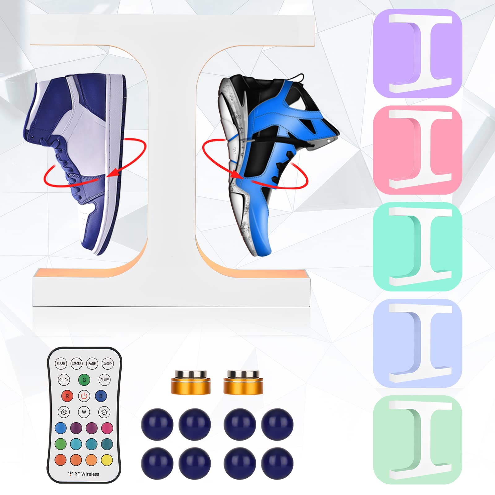 Magnetic Levitating Shoe Display Stand - 360° Rotating Floating Shoe Rack with 16 Color LED Lights for Sneaker Exhibition, Room Decor & Night Light (X-Shape White) | Perfect for Sneaker Collections, Retail Displays & Modern Home Decor