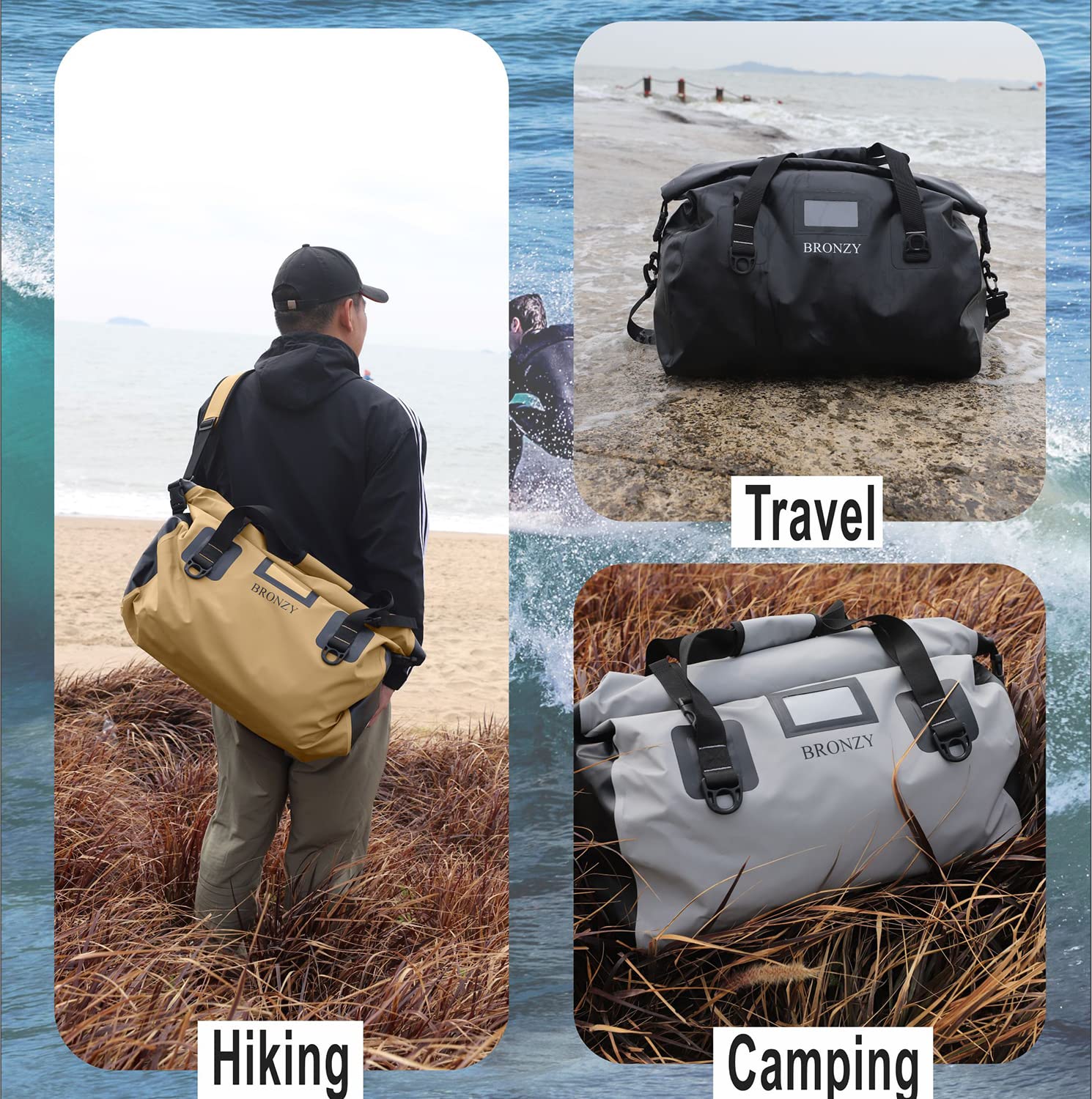 BRONZY 50L Waterproof Duffel Bag - Heavy Duty Dry Duffle Bag for Camping, Kayaking, Travel | Large Capacity, Durable Straps, Heat Seal Finishing | Perfect for Outdoor Adventures, Beach Trips & Water Sports