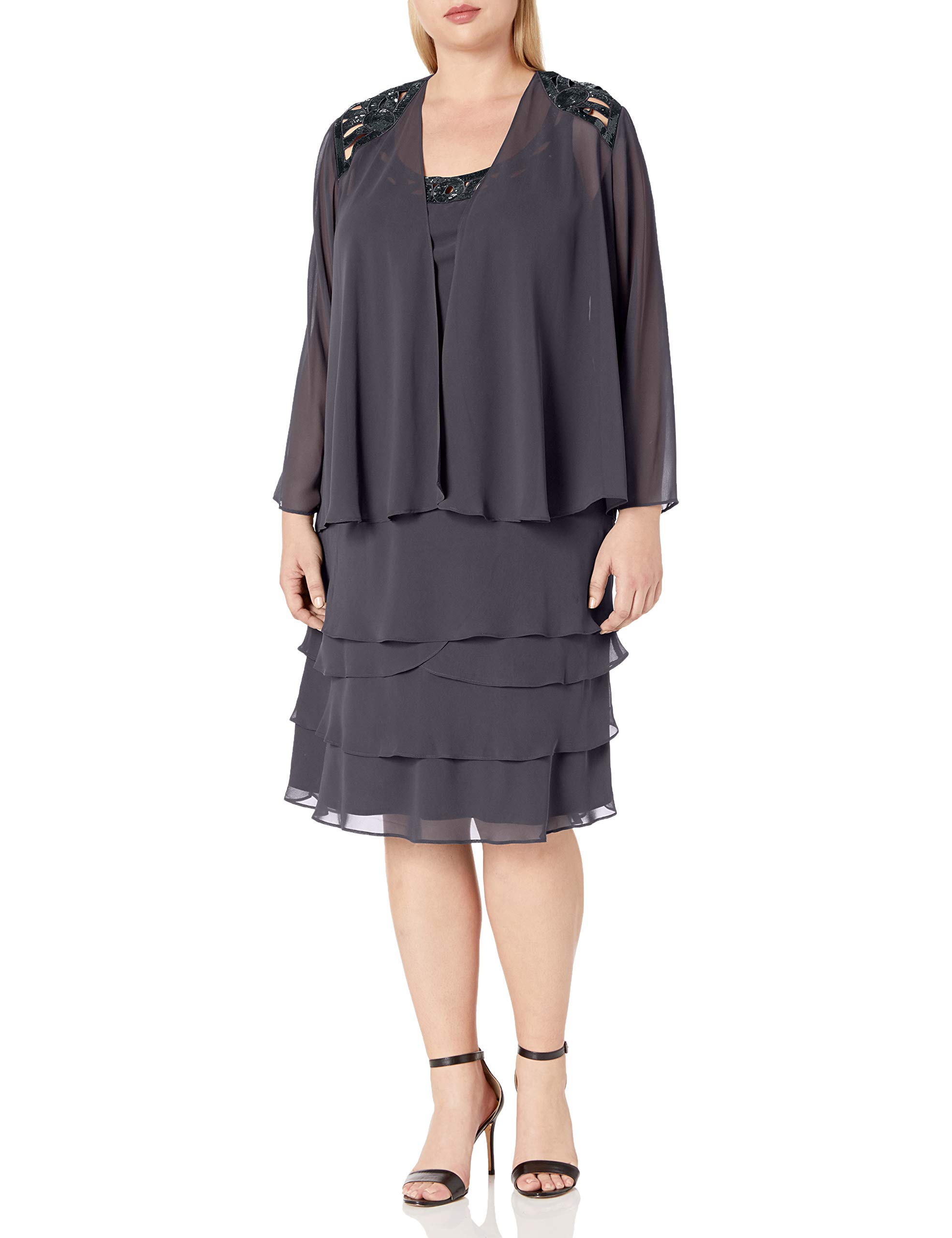 Elegant Plus Size Embellished Shoulder Chiffon Jacket for Women | Mother of The Bride Dress | Perfect for Weddings, Parties & Special Occasions