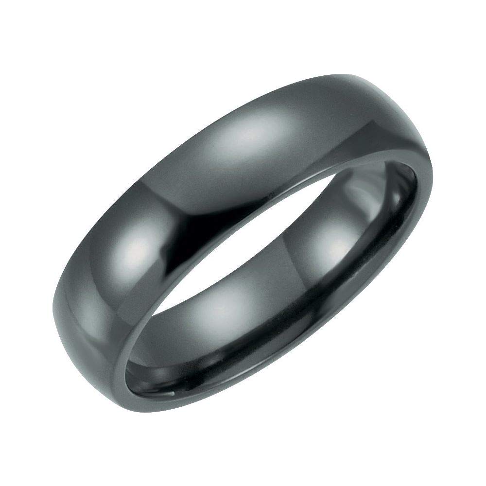 Black Solid Titanium 6mm Domed Polished Wedding Band Ring for Men - Comfort Fit, Durable & Hypoallergenic - Perfect for Engagement, Anniversary & Everyday Wear