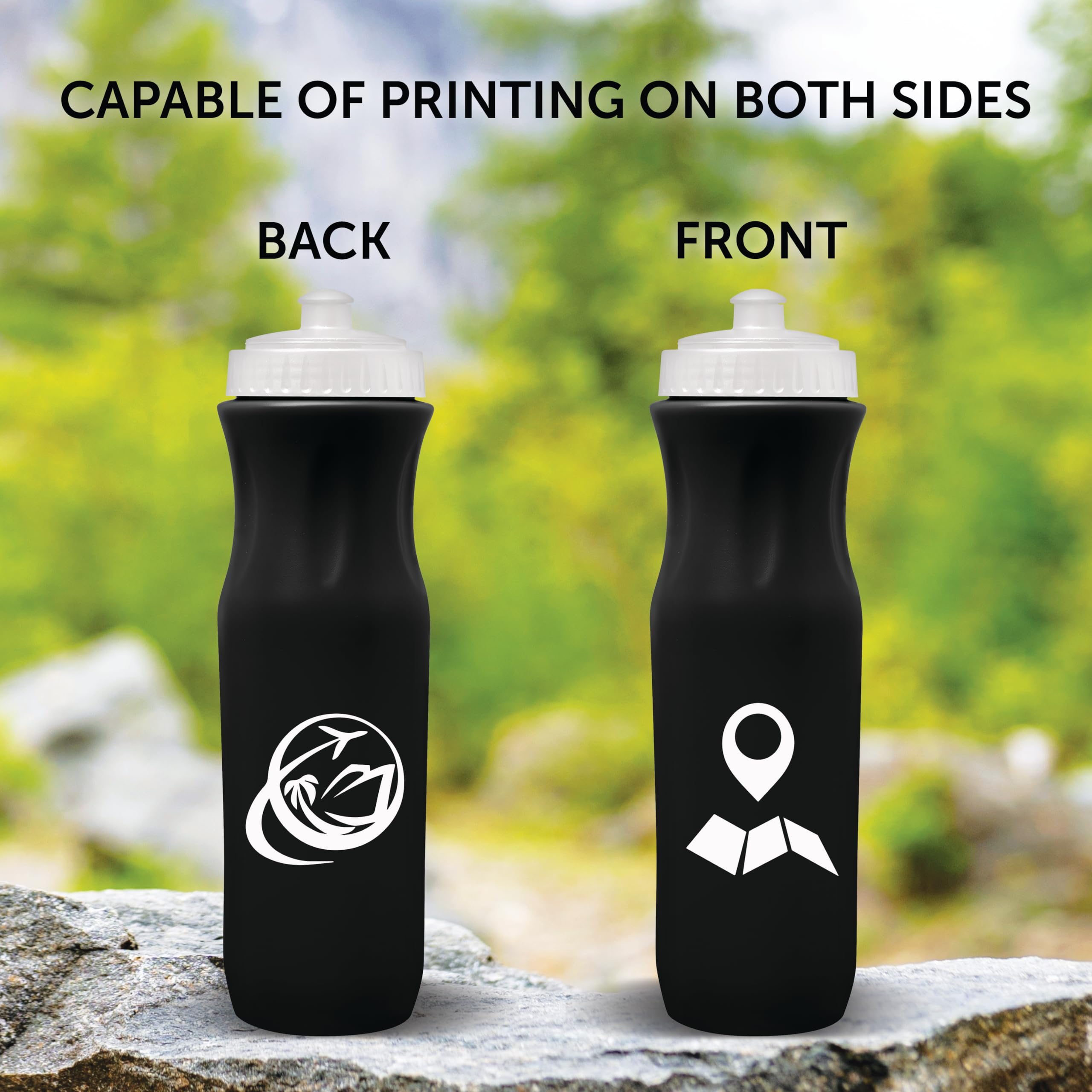 100 Pack 26oz Plastic Water Bottles with Black Push Top Lid - Customizable Text & Logo - Bulk Water Bottles for Schools, Gyms, Offices & Events - BPA Free Reusable Drinkware