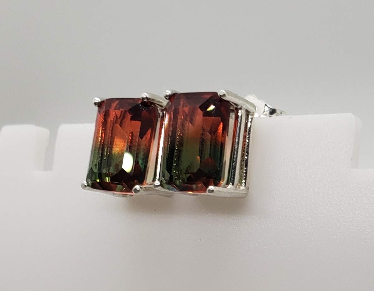 3.5 Carat Natural Watermelon Tourmaline Sterling Silver Stud Earrings for Women - Perfect for Weddings, Parties & Everyday Elegance