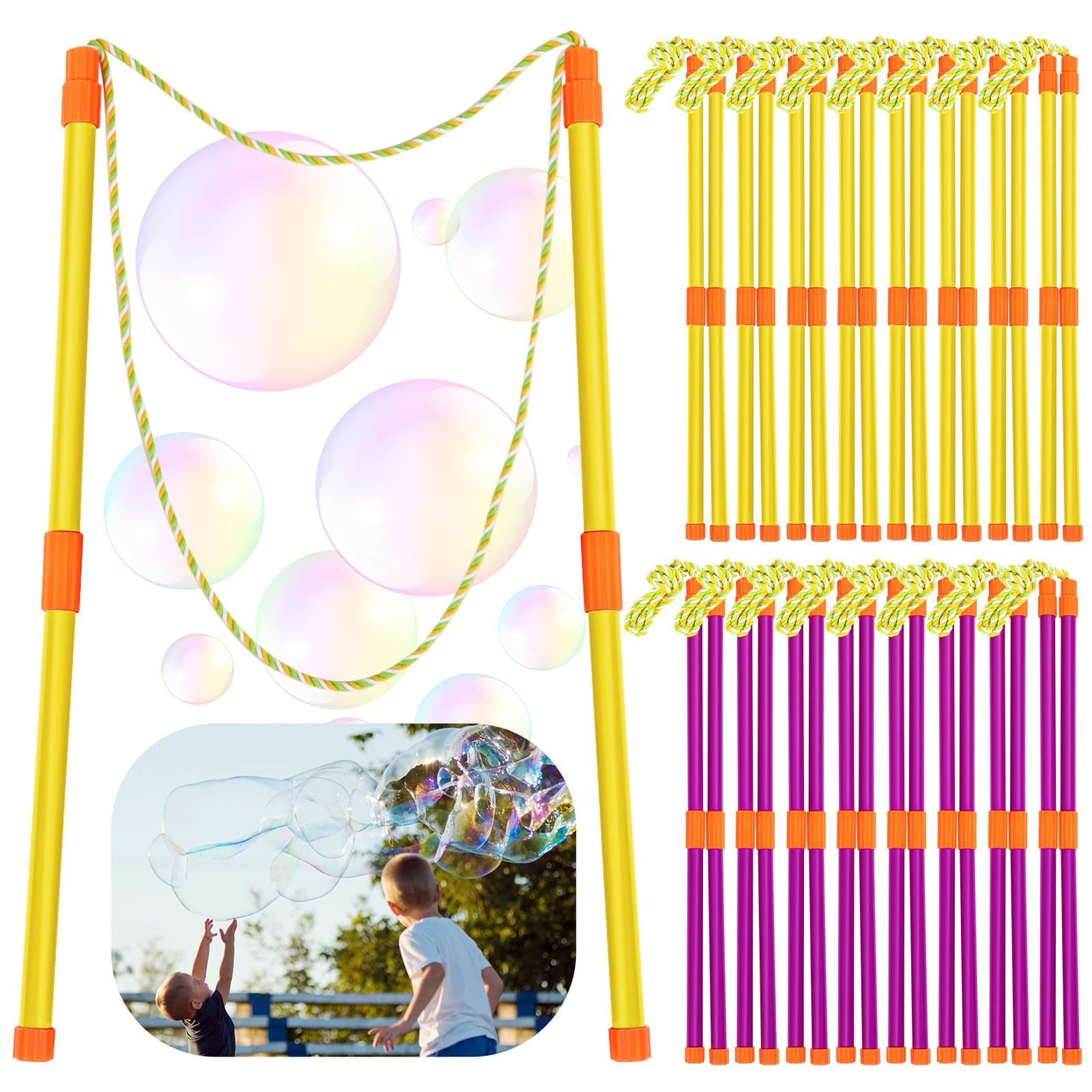 Junkin 20-Pack Giant Bubble Wands Kit - Large Bubble Maker for Outdoor Summer Fun - Perfect for Kids, Parties & Backyard Games - Boys & Girls Bubble Toy Set for Parks, Beaches & Birthday Celebrations